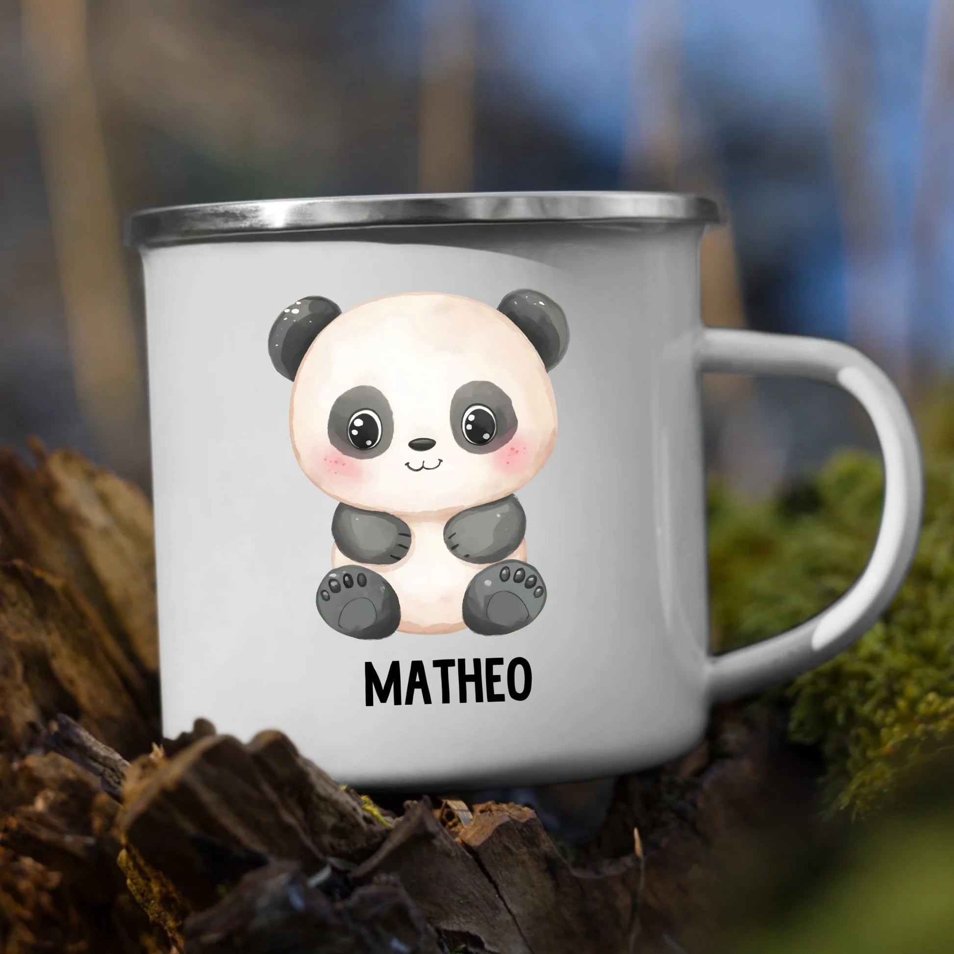 Personalisierte Kindertasse Pandabär mit Namen Little Mathilda Little Mathilda Emaille Tasse