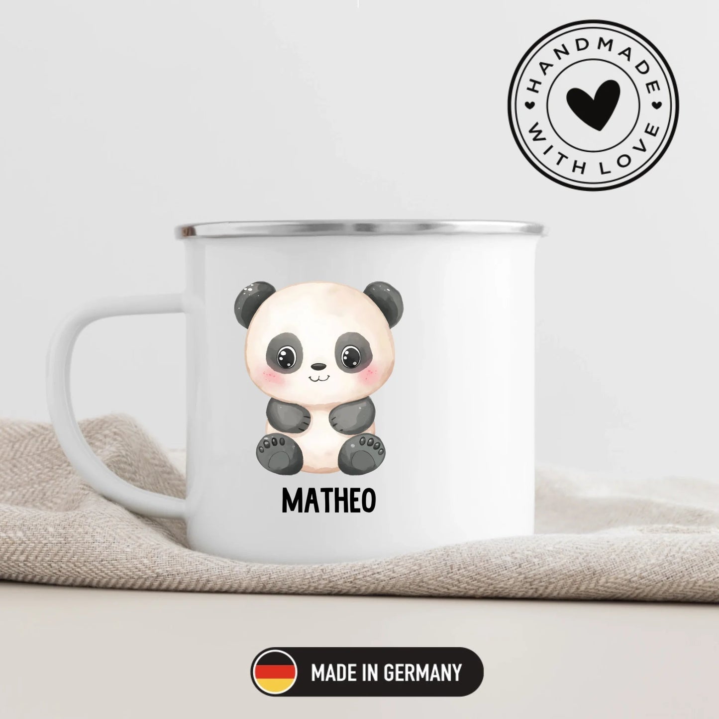 Personalisierte Kindertasse Pandabär mit Namen Little Mathilda Little Mathilda Emaille Tasse