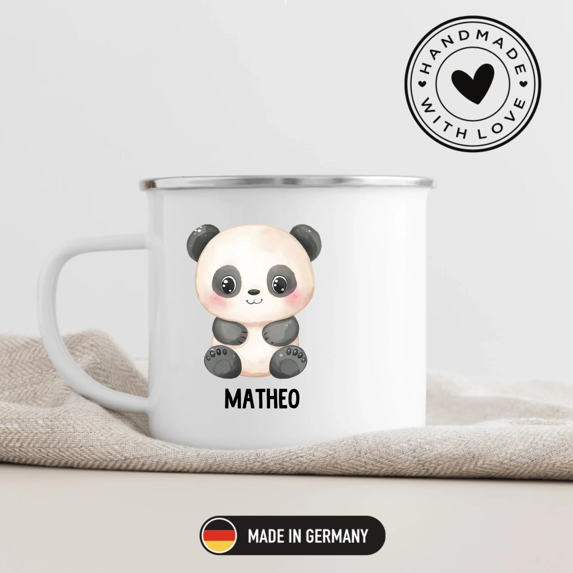Personalisierte Kindertasse Pandabär mit Namen Little Mathilda Little Mathilda Emaille Tasse