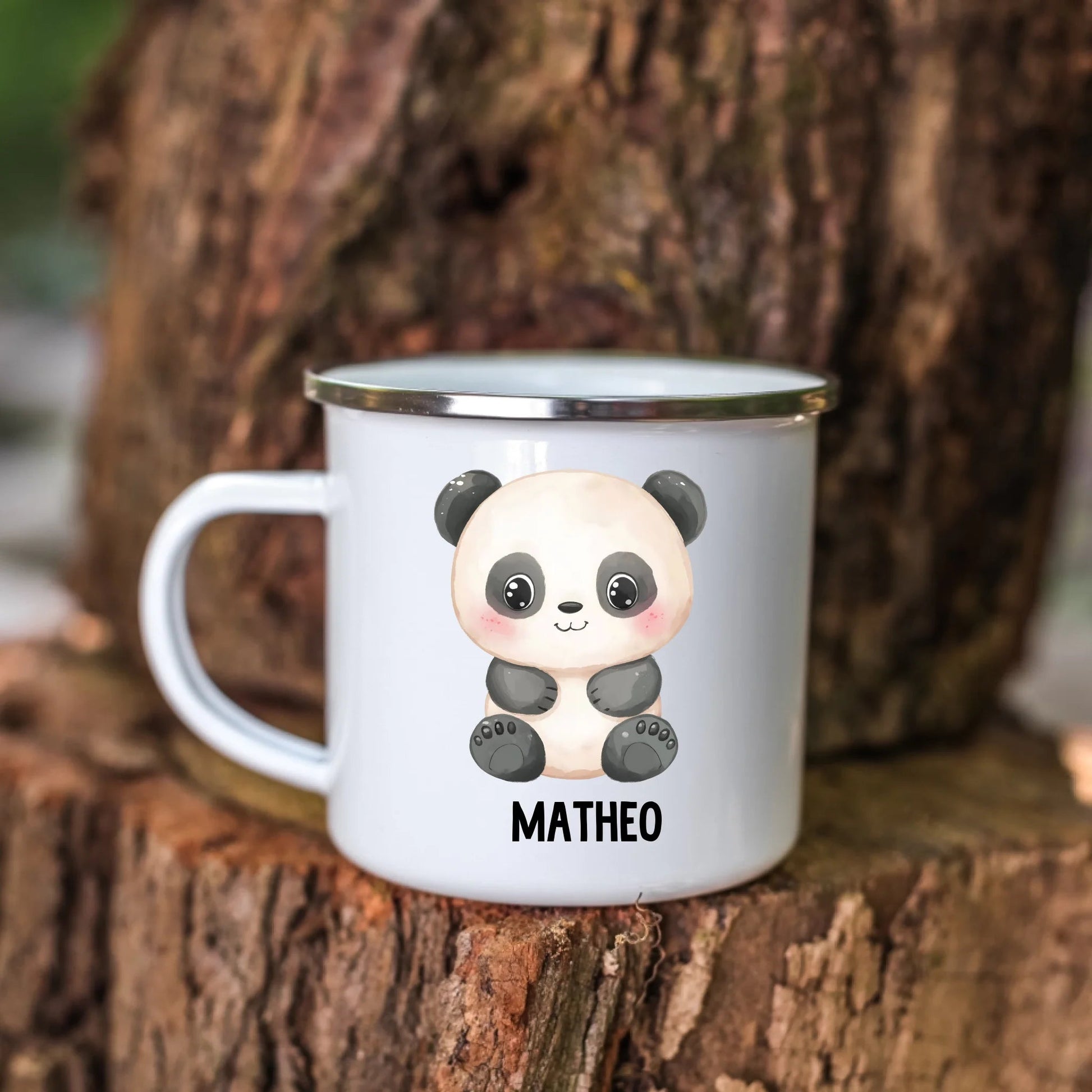 Personalisierte Kindertasse Pandabär mit Namen Little Mathilda Little Mathilda Emaille Tasse