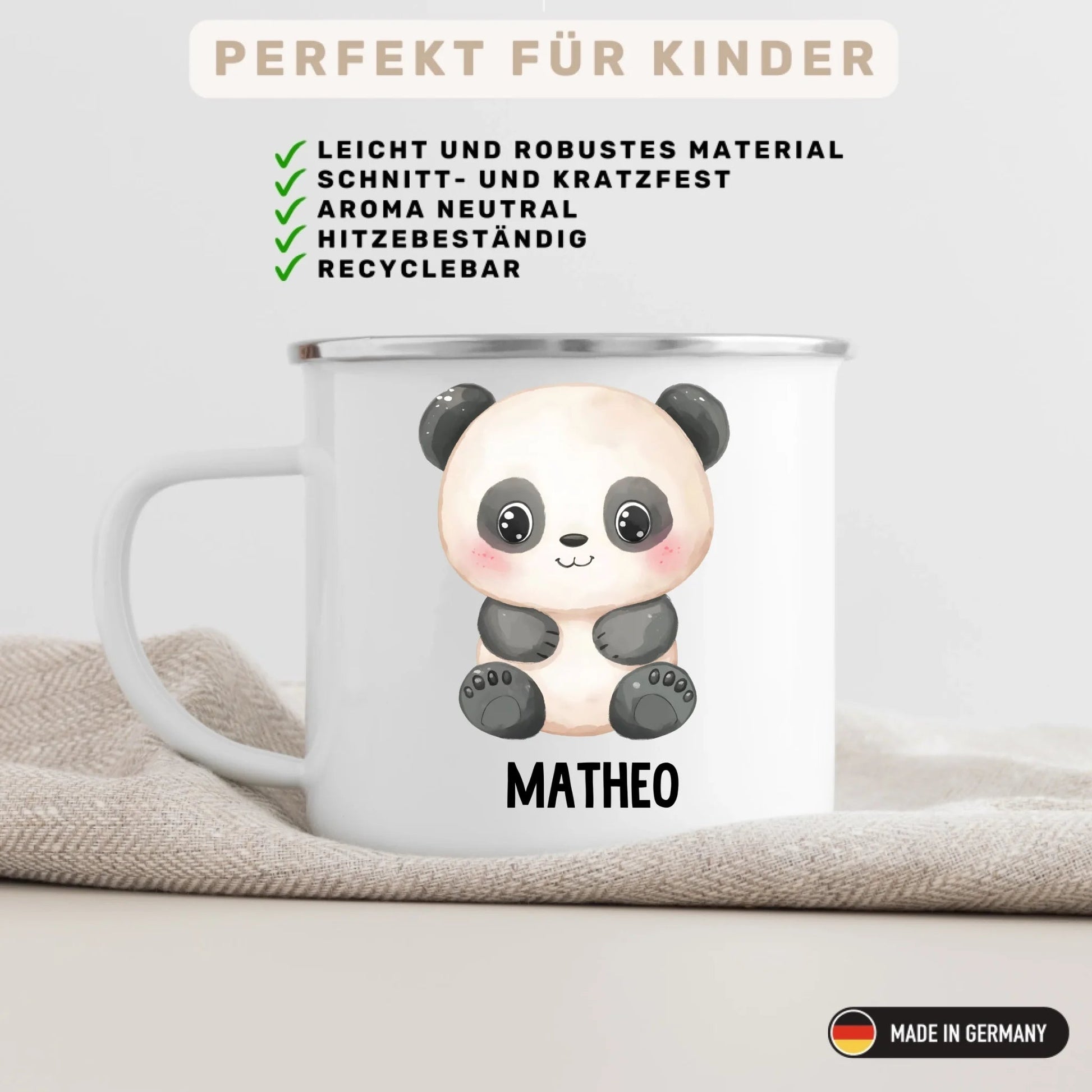 Personalisierte Kindertasse Pandabär mit Namen Little Mathilda Little Mathilda Emaille Tasse
