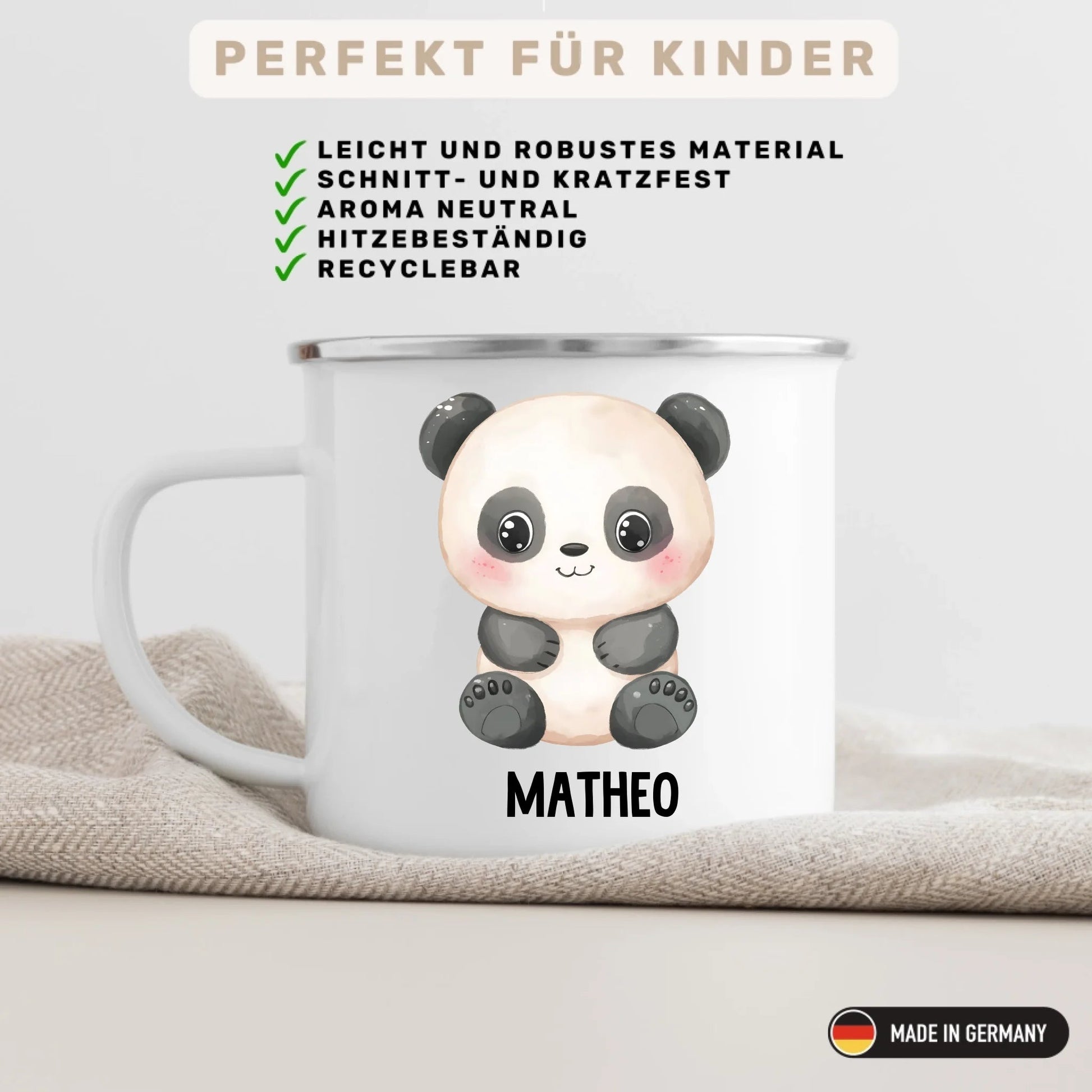 Personalisierte Kindertasse Pandabär mit Namen Little Mathilda Little Mathilda Emaille Tasse