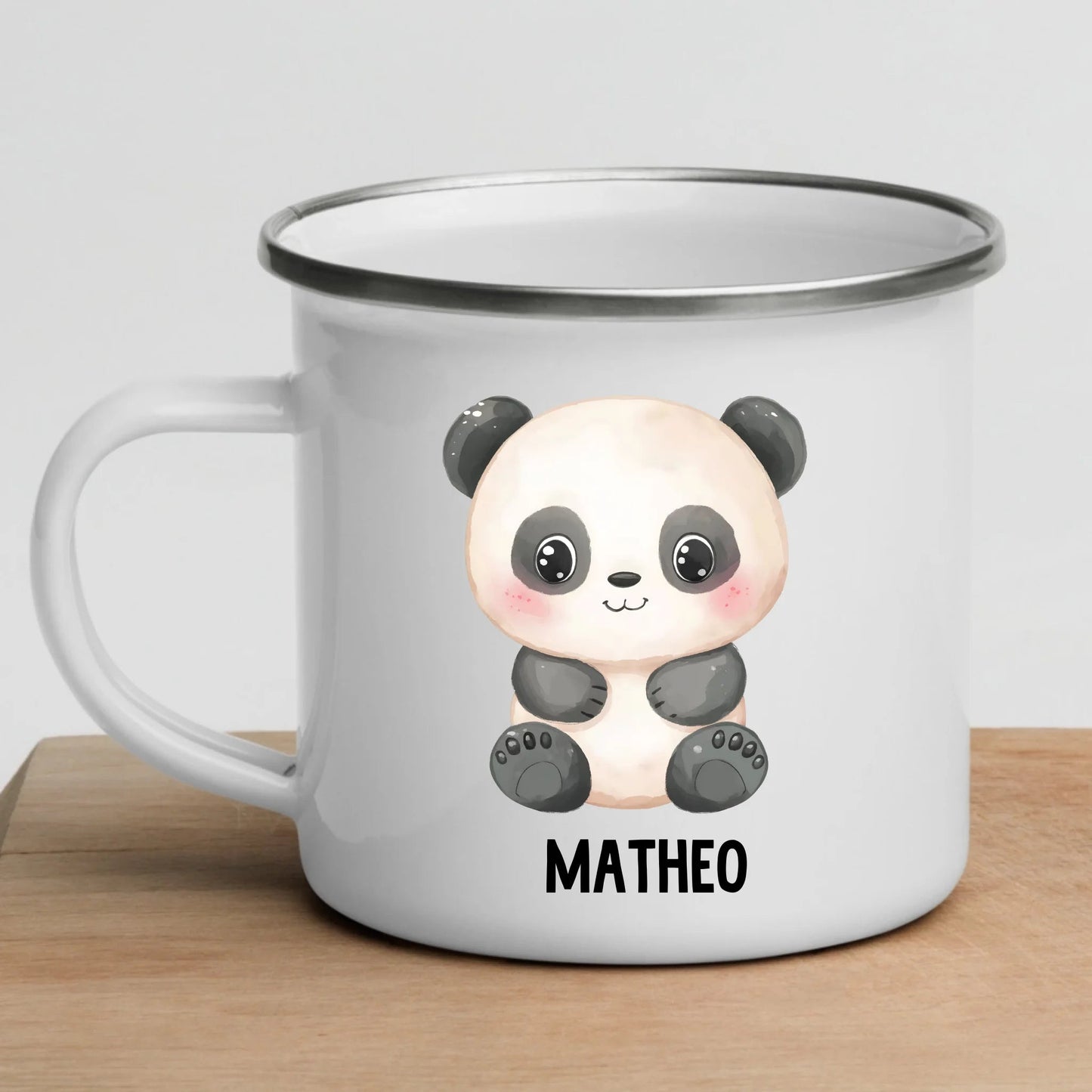 Personalisierte Kindertasse Pandabär mit Namen Little Mathilda Little Mathilda Emaille Tasse