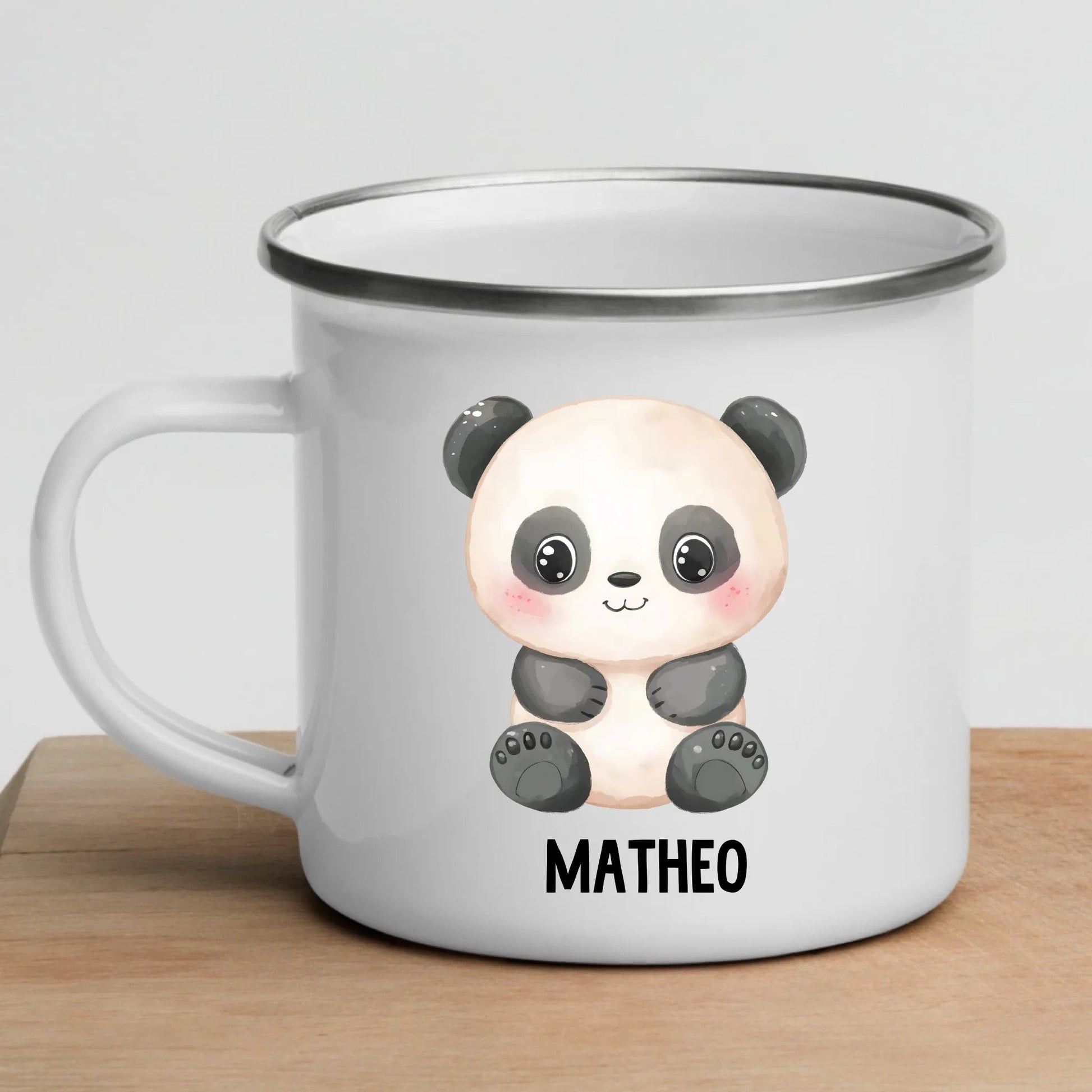 Personalisierte Kindertasse Pandabär mit Namen Little Mathilda Little Mathilda Emaille Tasse
