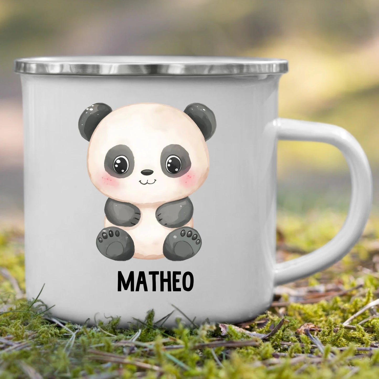 Personalisierte Kindertasse Pandabär mit Namen Little Mathilda Little Mathilda Emaille Tasse