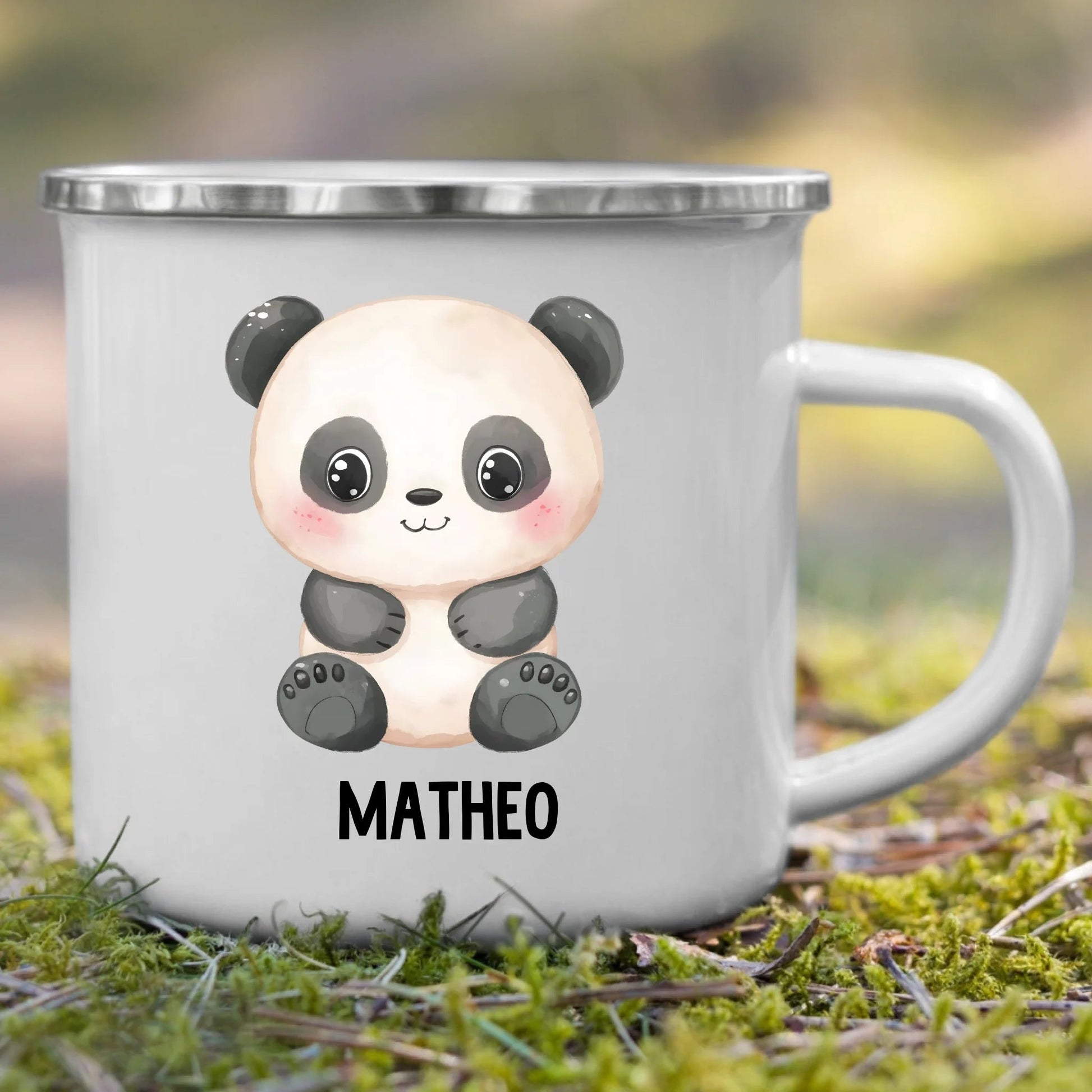 Personalisierte Kindertasse Pandabär mit Namen Little Mathilda Little Mathilda Emaille Tasse
