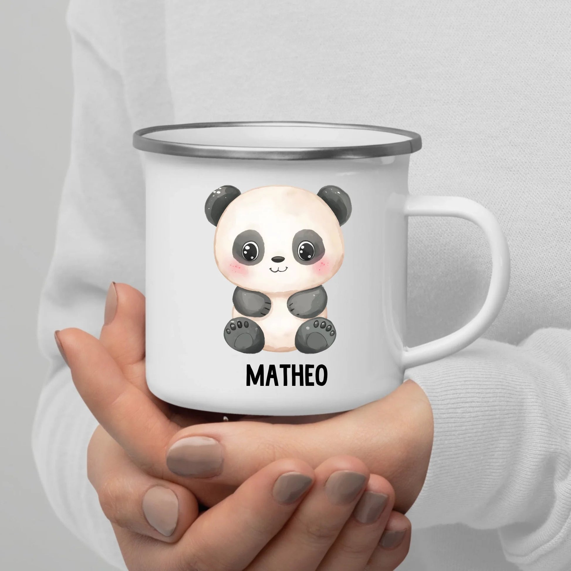Personalisierte Kindertasse Pandabär mit Namen Little Mathilda Little Mathilda Emaille Tasse