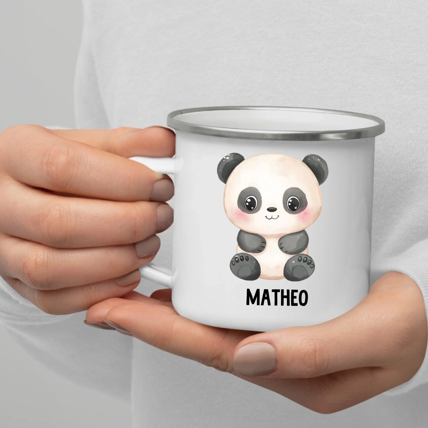 Personalisierte Kindertasse Pandabär mit Namen Little Mathilda Little Mathilda Emaille Tasse