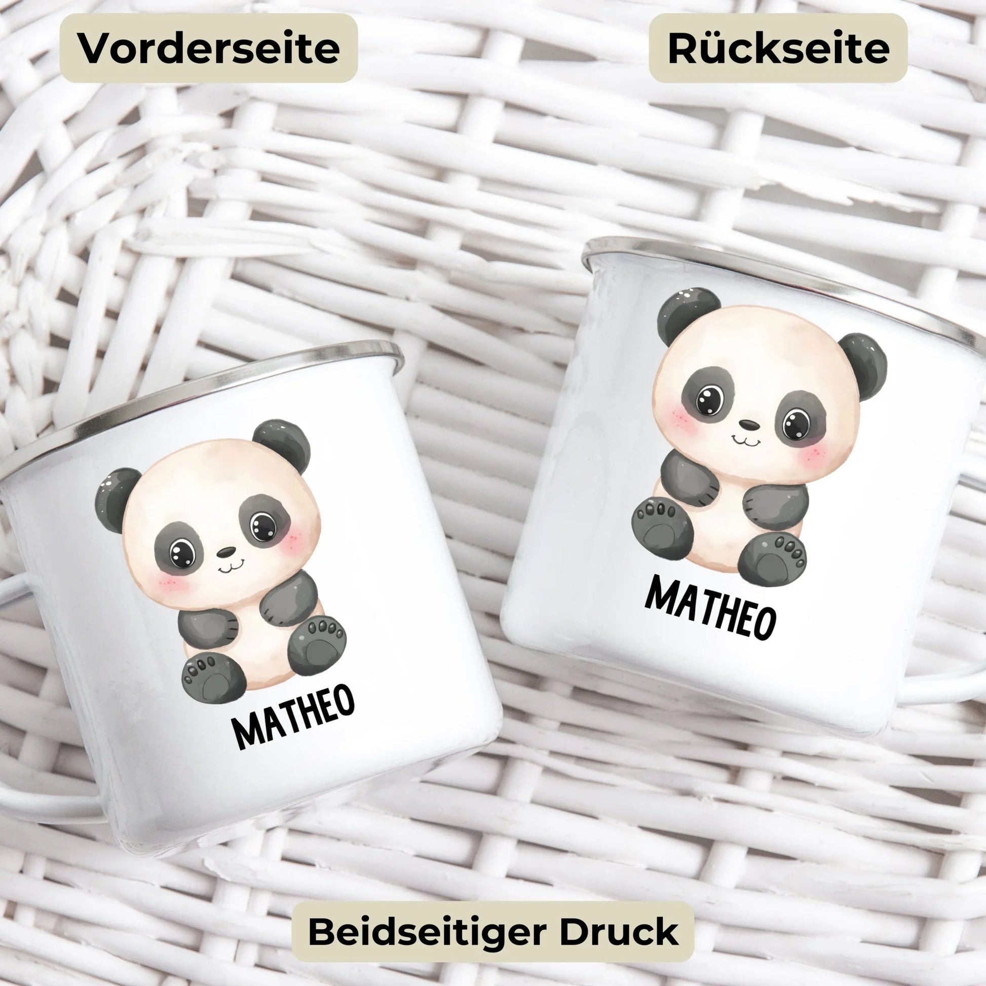 Personalisierte Kindertasse Pandabär mit Namen Little Mathilda Little Mathilda Emaille Tasse