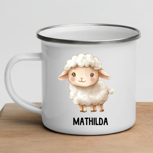 Personalisierte Kindertasse Schaf mit Namen Little Mathilda Little Mathilda Emaille Tasse