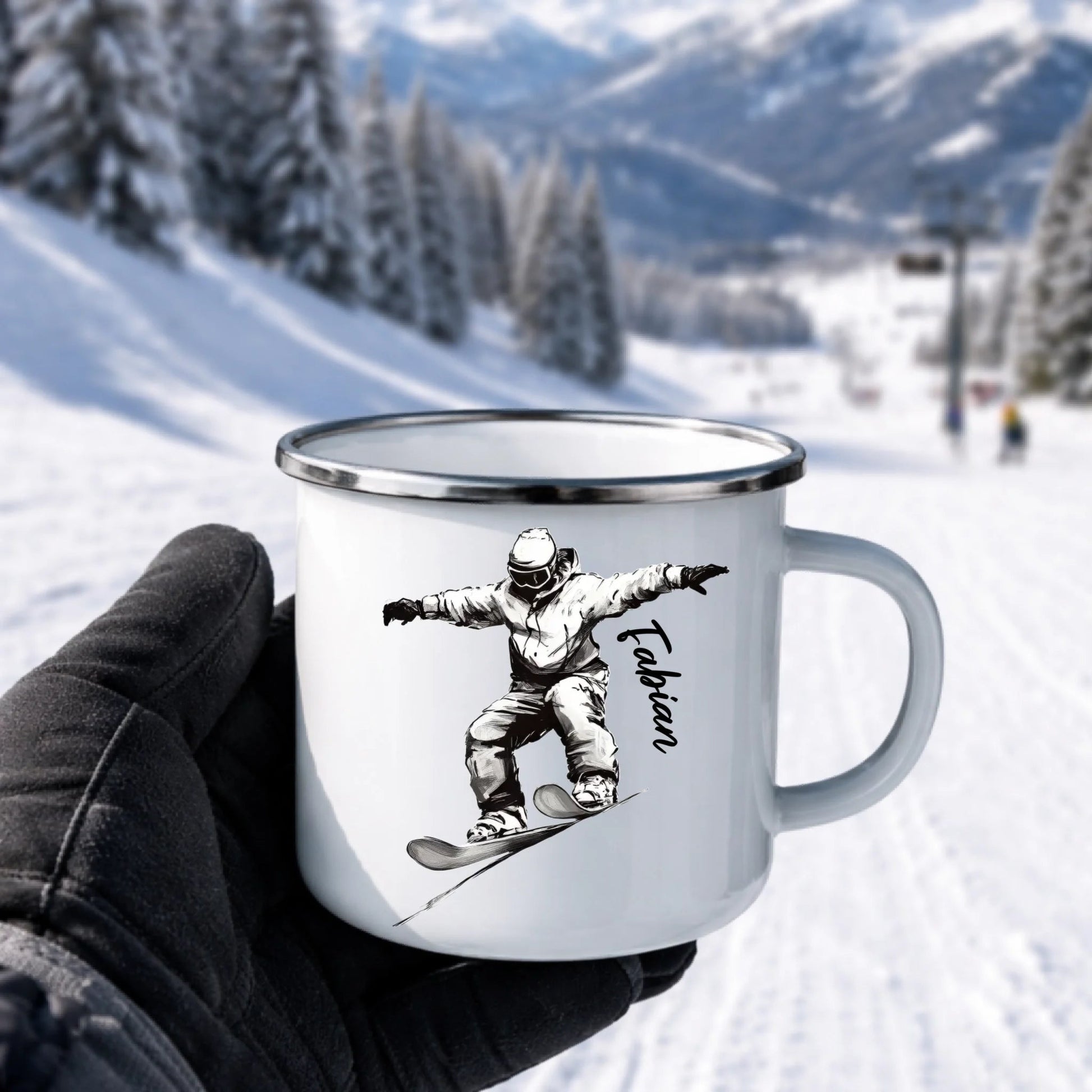 Personalisierte Ski Tasse mit Namen – Geschenk für Skifahrer & Wintersportfans Little Mathilda Little Mathilda Emaille Tasse