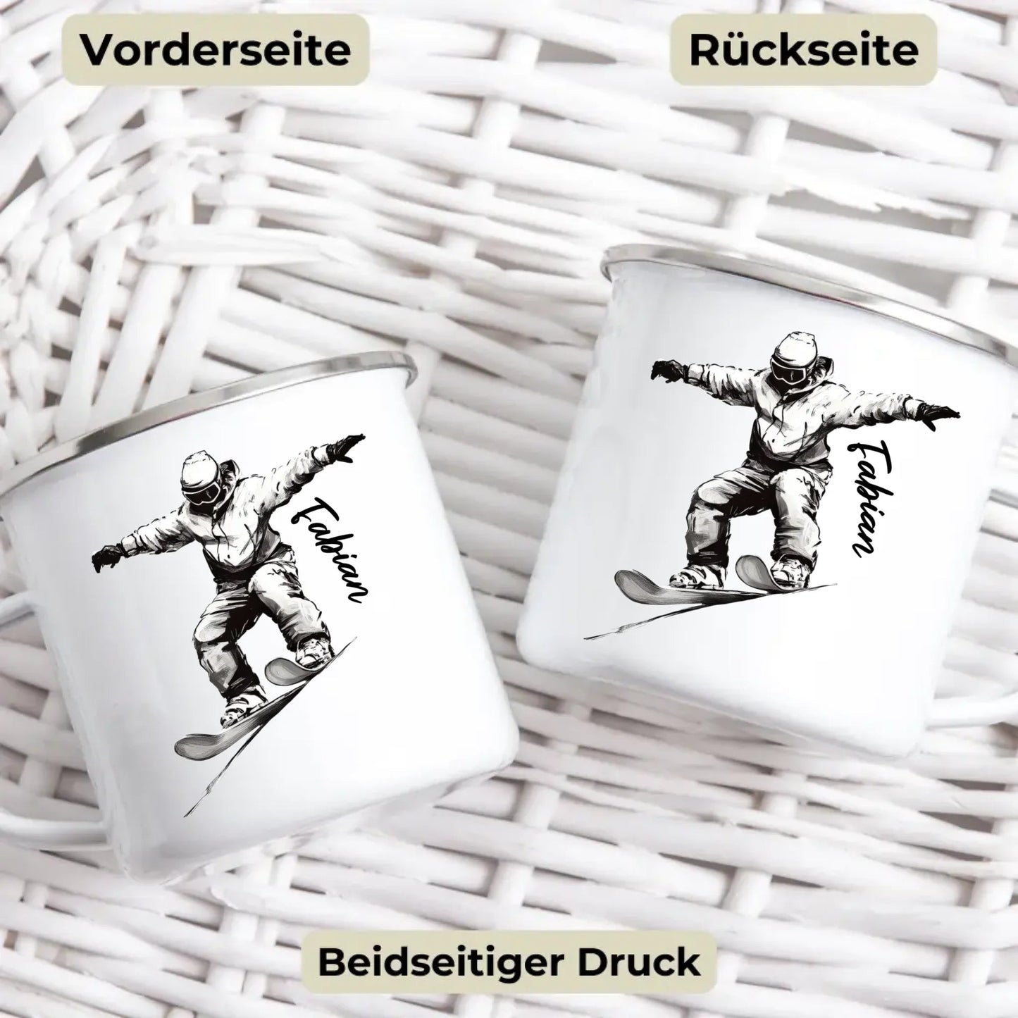 Personalisierte Ski Tasse mit Namen – Geschenk für Skifahrer & Wintersportfans Little Mathilda Little Mathilda Emaille Tasse