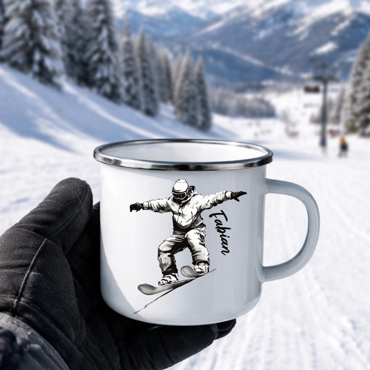 Personalisierte Ski Tasse Emaille von Little Mathilda mit Namen