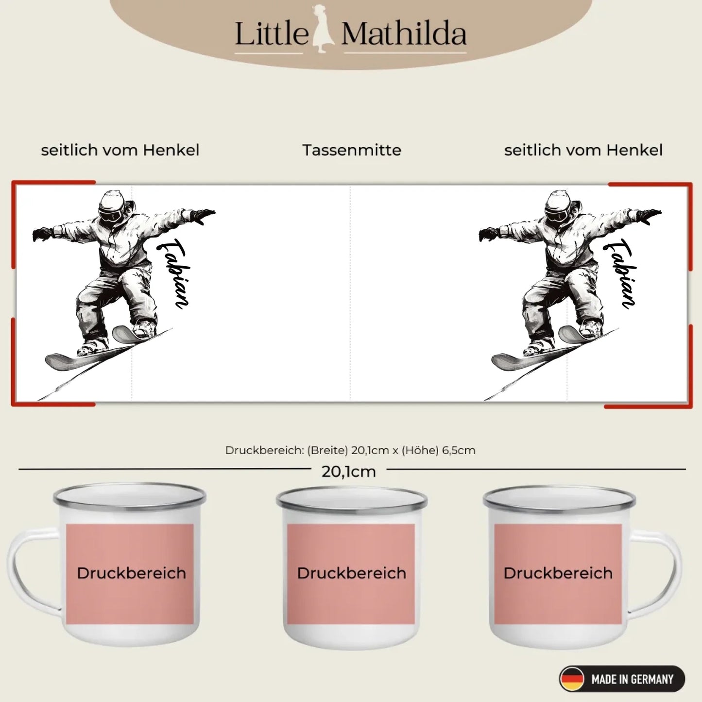 Personalisierte Ski Tasse mit Namen – Geschenk für Skifahrer & Wintersportfans Little Mathilda Little Mathilda Emaille Tasse