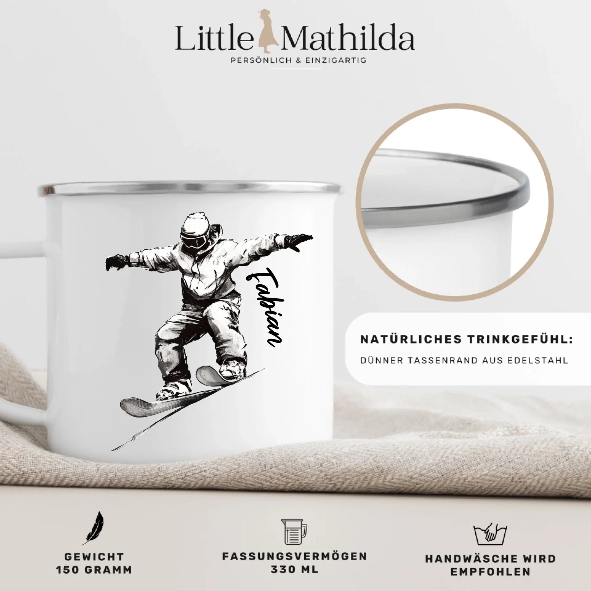 Personalisierte Ski Tasse mit Namen – Geschenk für Skifahrer & Wintersportfans Little Mathilda Little Mathilda Emaille Tasse