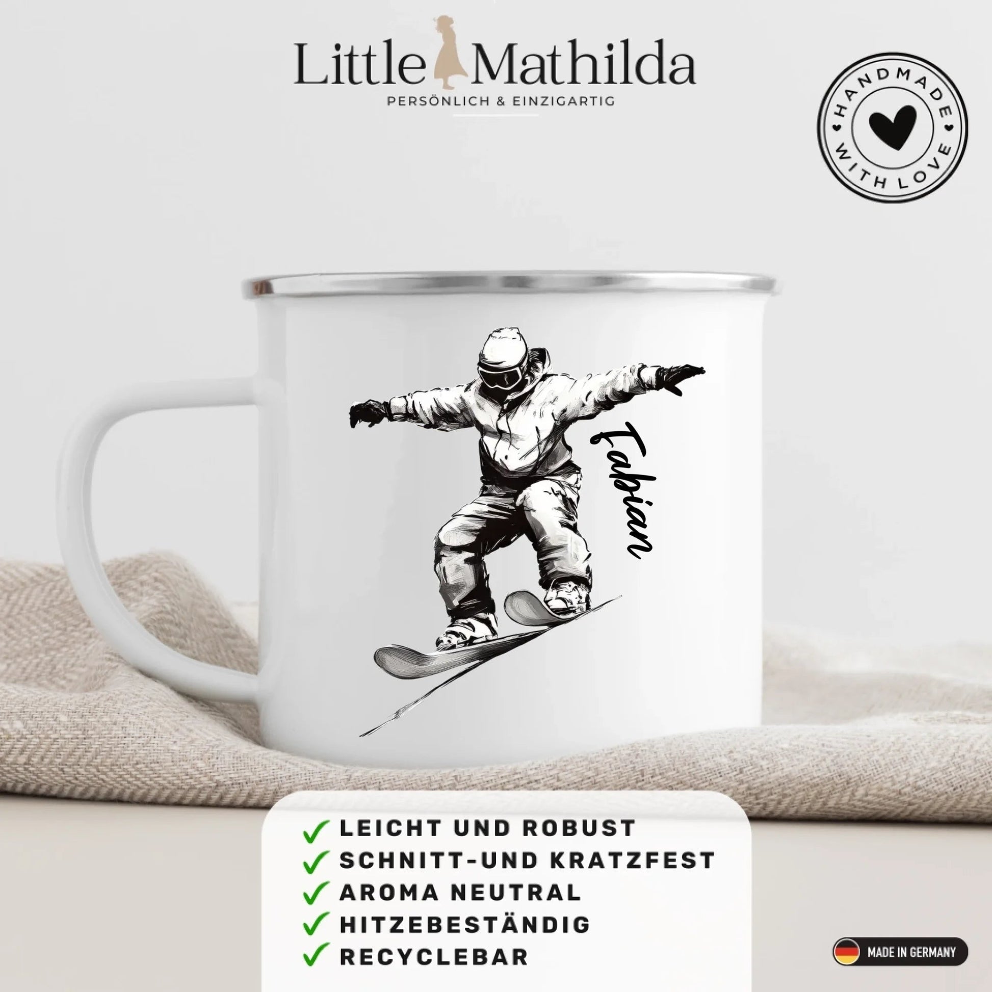 Personalisierte Ski Tasse mit Namen – Geschenk für Skifahrer & Wintersportfans Little Mathilda Little Mathilda Emaille Tasse