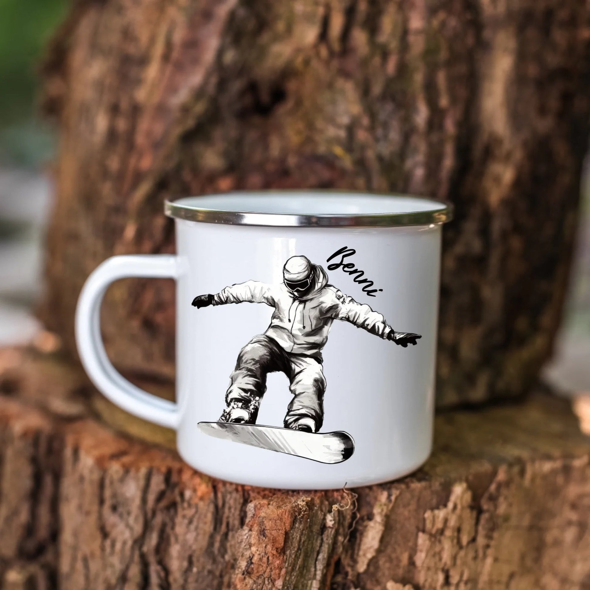 Personalisierte Snowboard Tasse mit Namen – Geschenk für Snowboarder & Wintersportfans Little Mathilda Little Mathilda Emaille Tasse