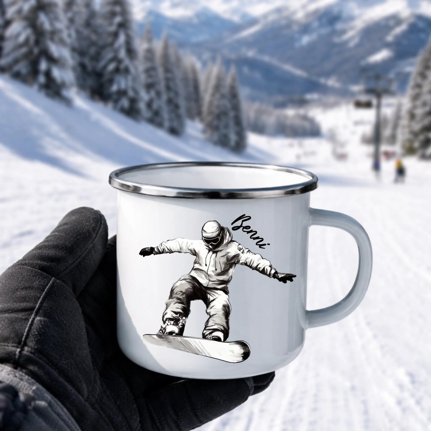 Personalisierte Snowboard Tasse mit Namen – Geschenk für Snowboarder & Wintersportfans Little Mathilda Little Mathilda Emaille Tasse