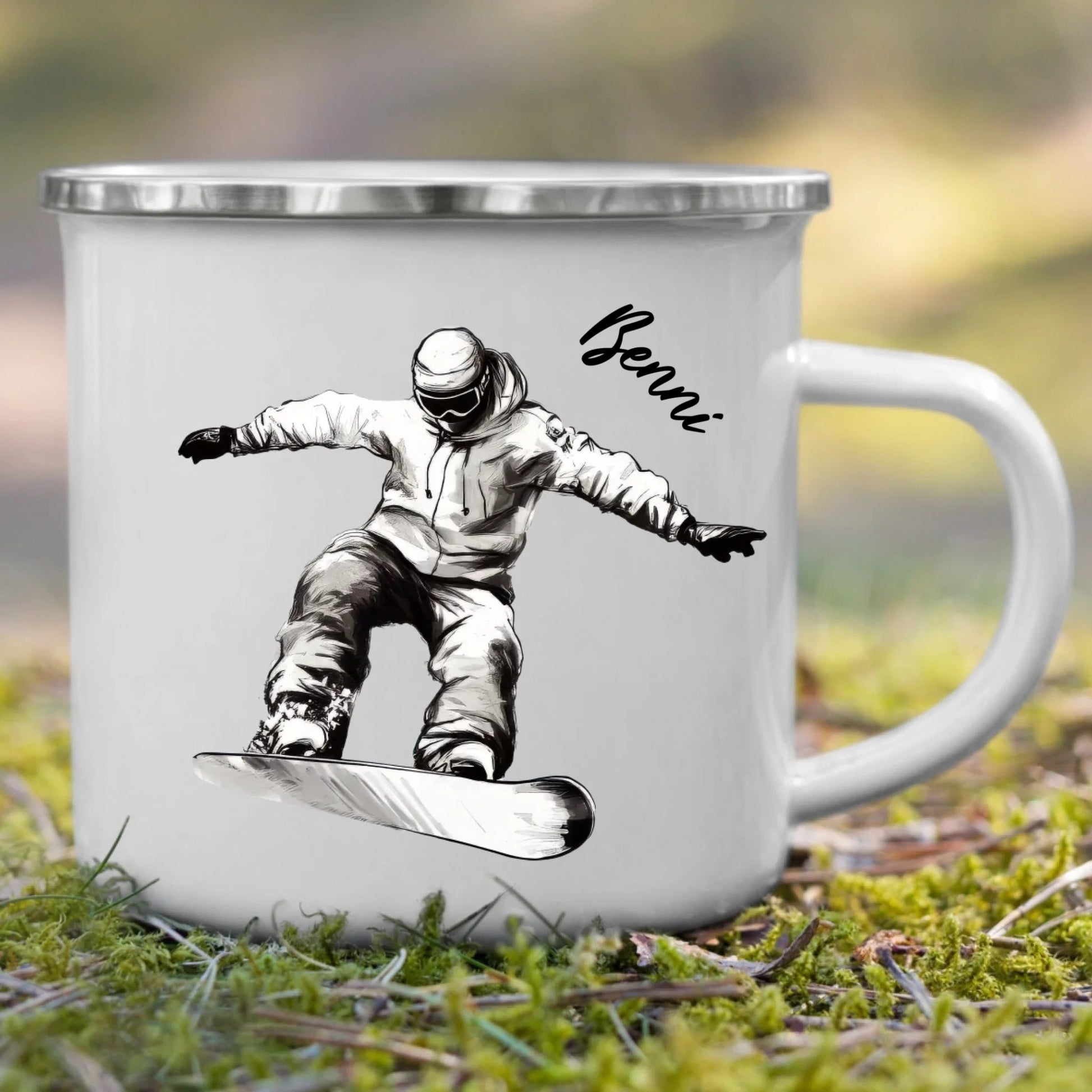 Personalisierte Snowboard Tasse mit Namen – Geschenk für Snowboarder & Wintersportfans Little Mathilda Little Mathilda Emaille Tasse