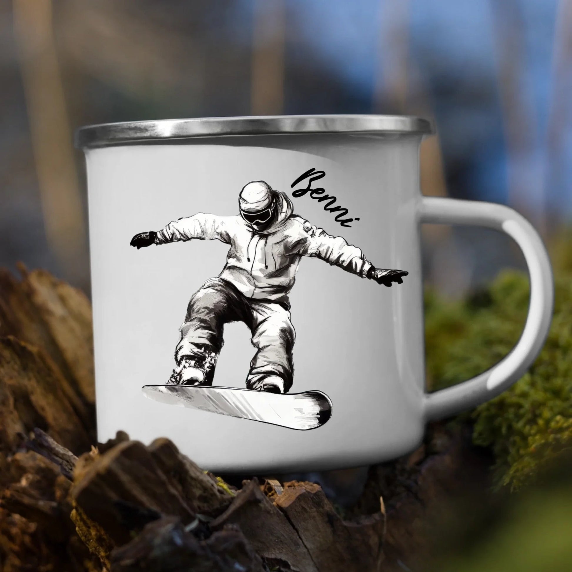 Personalisierte Snowboard Tasse mit Namen – Geschenk für Snowboarder & Wintersportfans Little Mathilda Little Mathilda Emaille Tasse