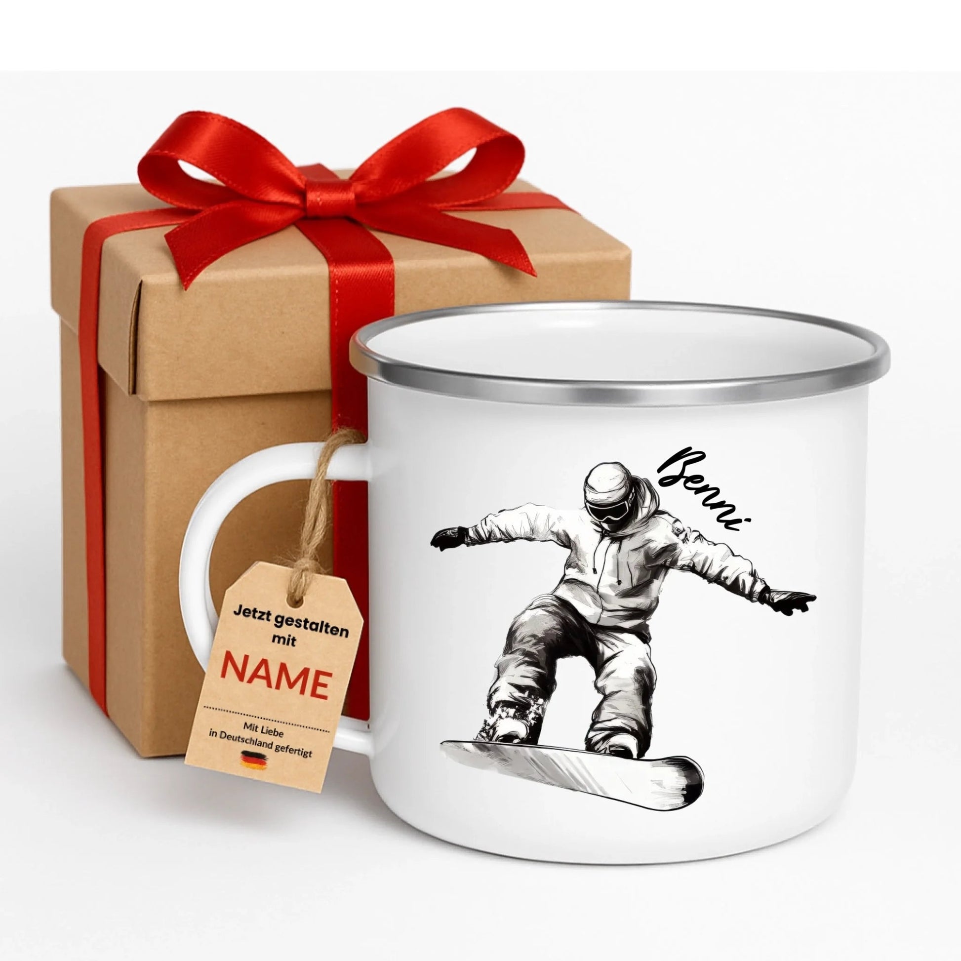 Personalisierte Snowboard Tasse mit Namen – Geschenk für Snowboarder & Wintersportfans Little Mathilda Little Mathilda Emaille Tasse