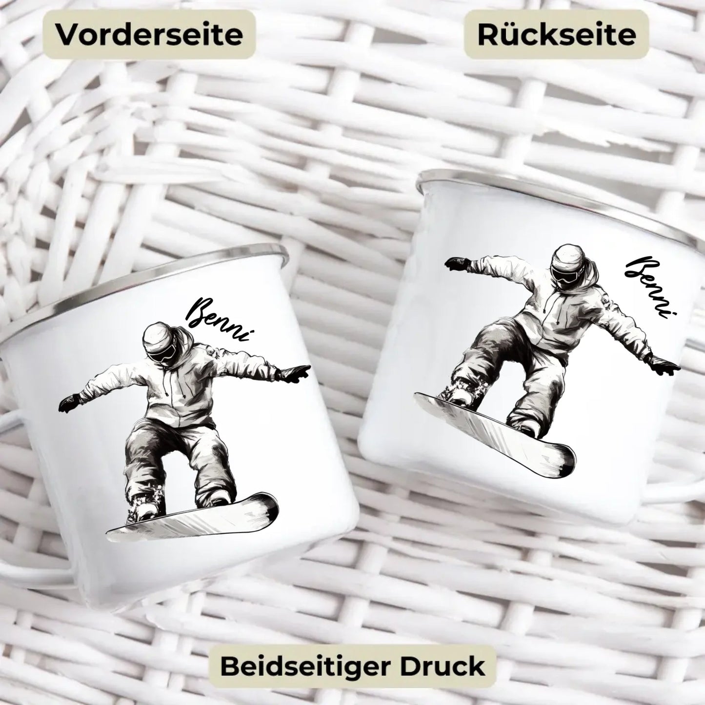 Personalisierte Snowboard Tasse mit Namen – Geschenk für Snowboarder & Wintersportfans Little Mathilda Little Mathilda Emaille Tasse
