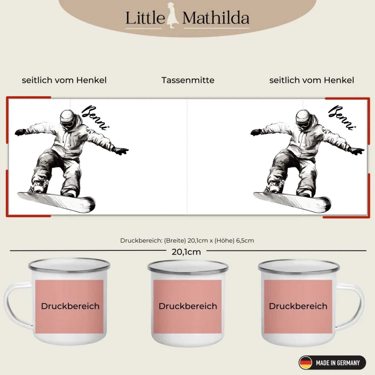 Personalisierte Snowboard Tasse mit Namen – Geschenk für Snowboarder & Wintersportfans Little Mathilda Little Mathilda Emaille Tasse