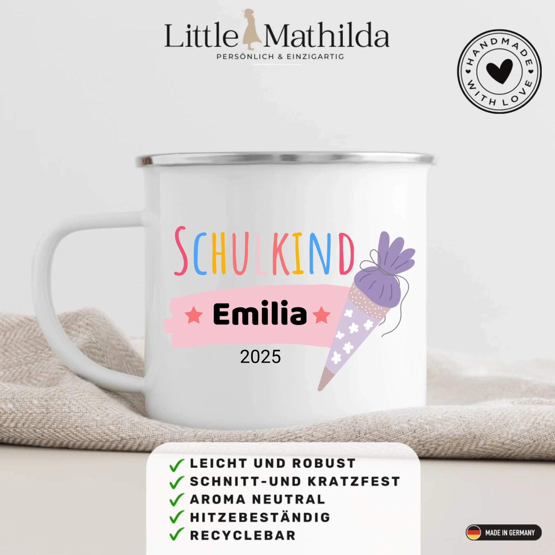 Personalisierte Tasse Schulkind 2025 Little Mathilda Little Mathilda Emaille Tasse