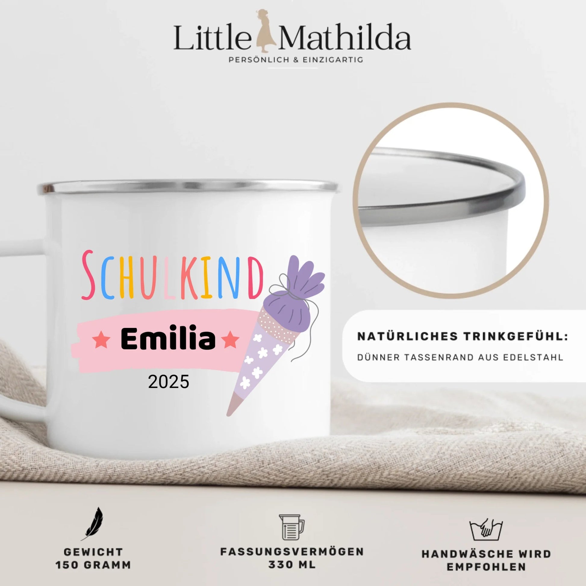 Personalisierte Tasse Schulkind 2025 Little Mathilda Little Mathilda Emaille Tasse