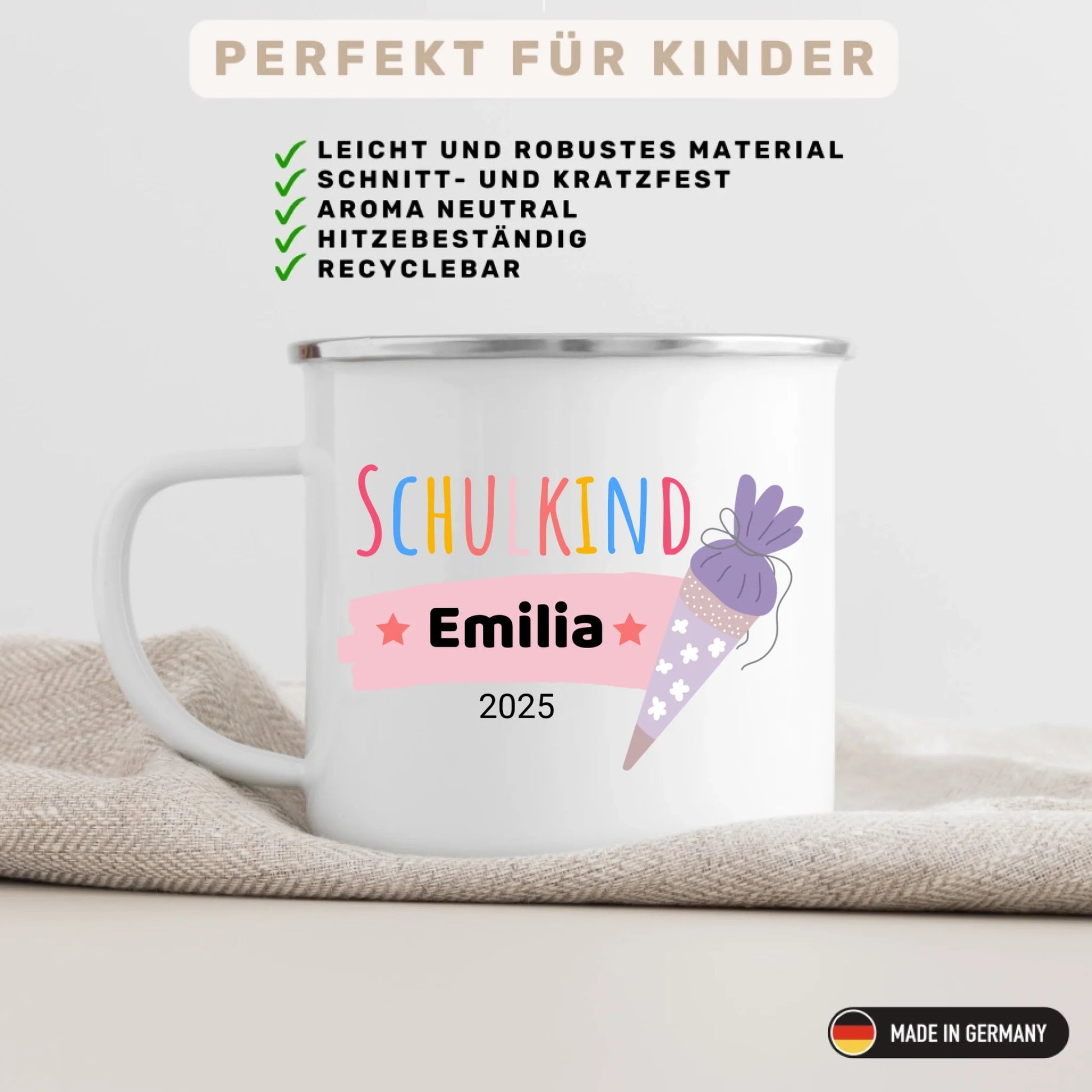 Personalisierte Tasse Schulkind 2025 Little Mathilda Little Mathilda Emaille Tasse