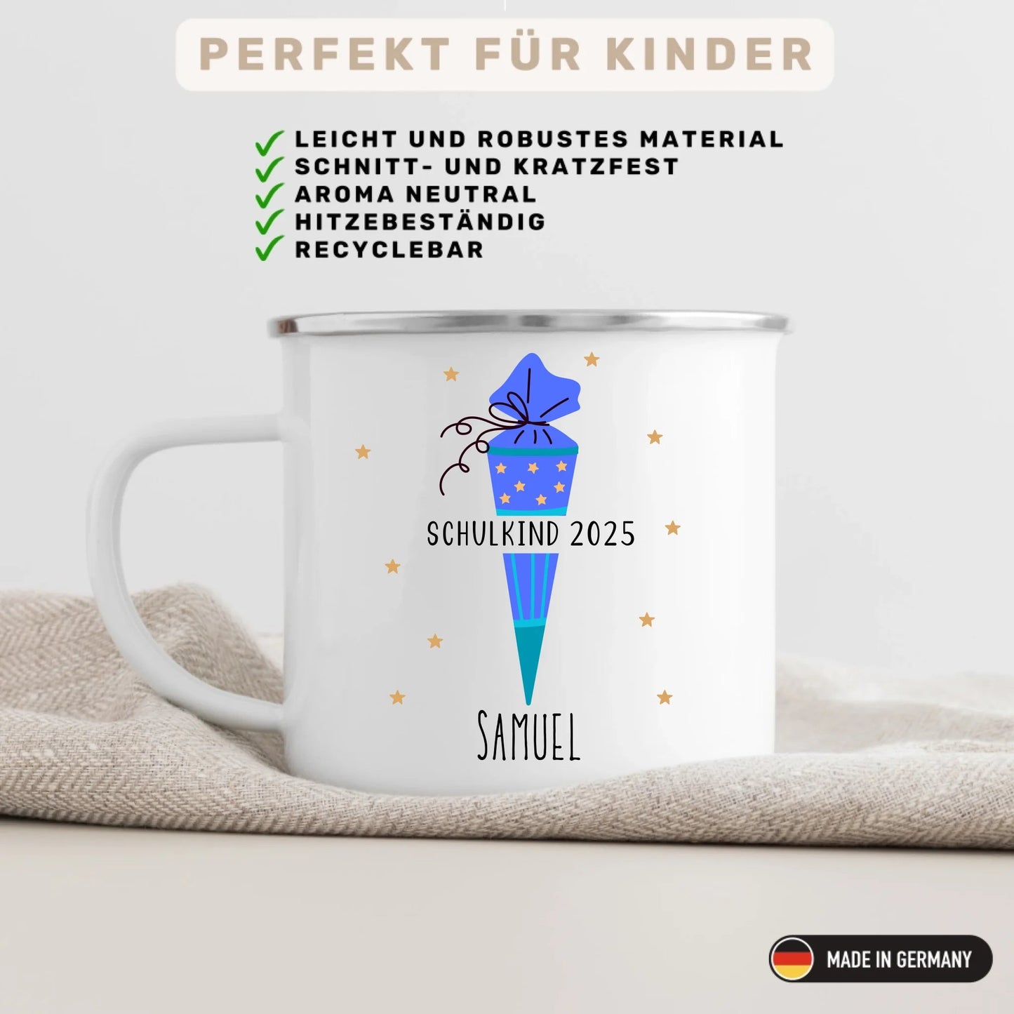 Personalisierte Tasse zur Einschulung - Schulkind 2025 Little Mathilda Little Mathilda Emaille Tasse