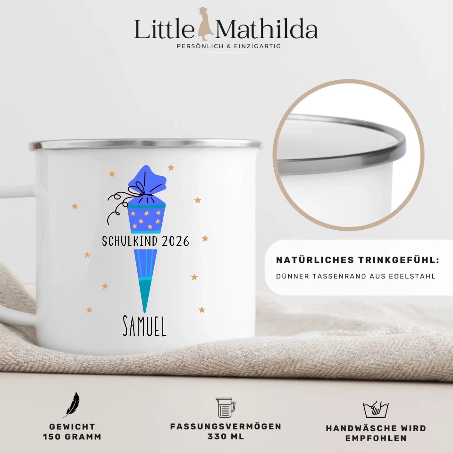 Personalisierte Tasse zur Einschulung - Schulkind 2026 Little Mathilda Little Mathilda Emaille Tasse