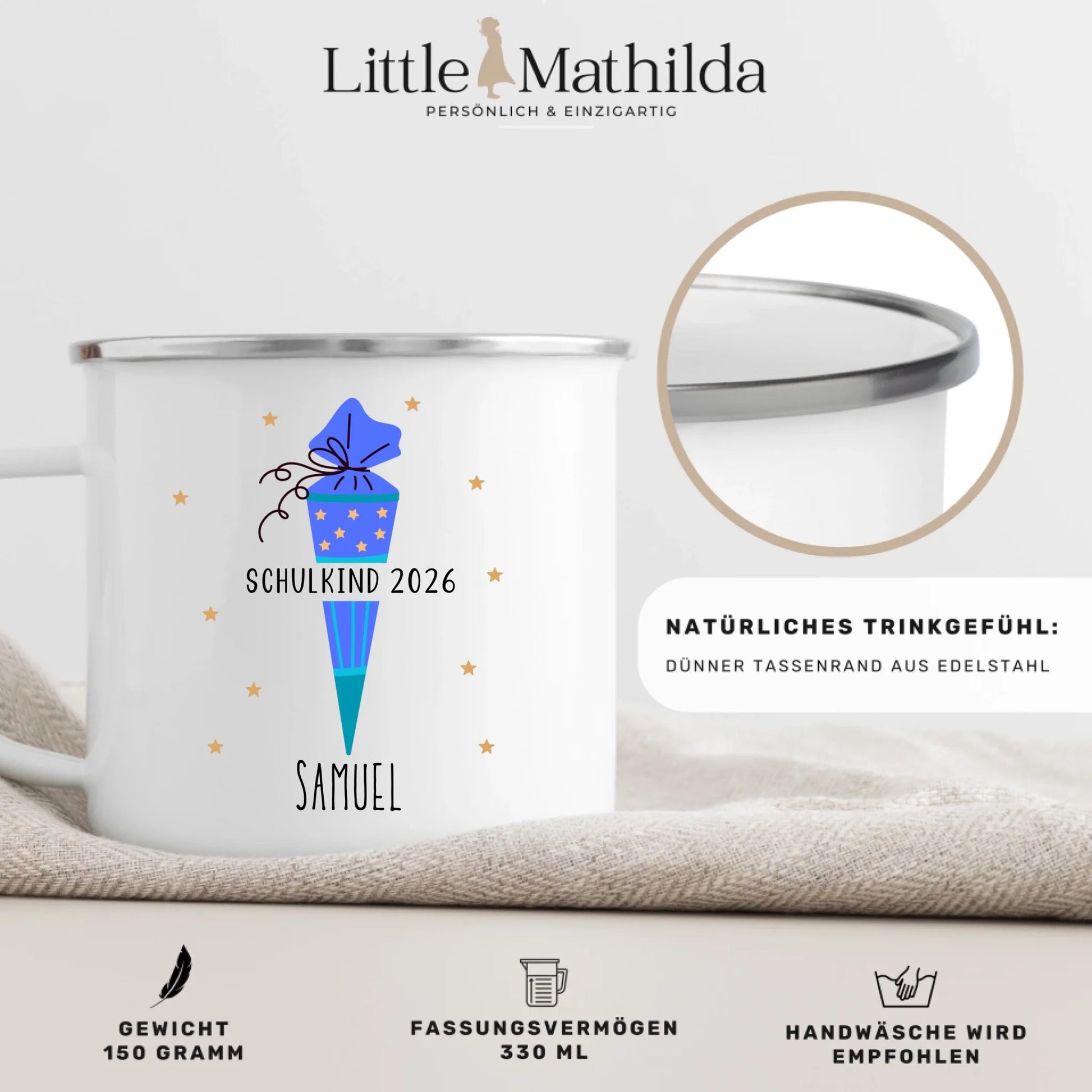 Personalisierte Tasse zur Einschulung - Schulkind 2026 Little Mathilda Little Mathilda Emaille Tasse