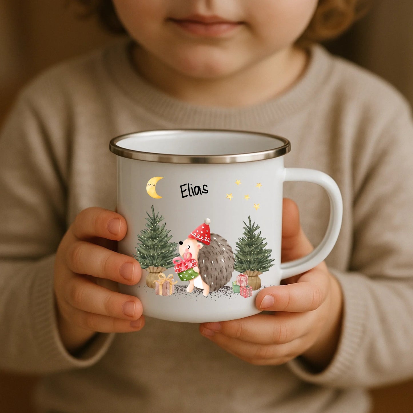 Personalisierte Weihnachtstasse für Kinder "Igel" Little Mathilda Little Mathilda Emaille Tasse
