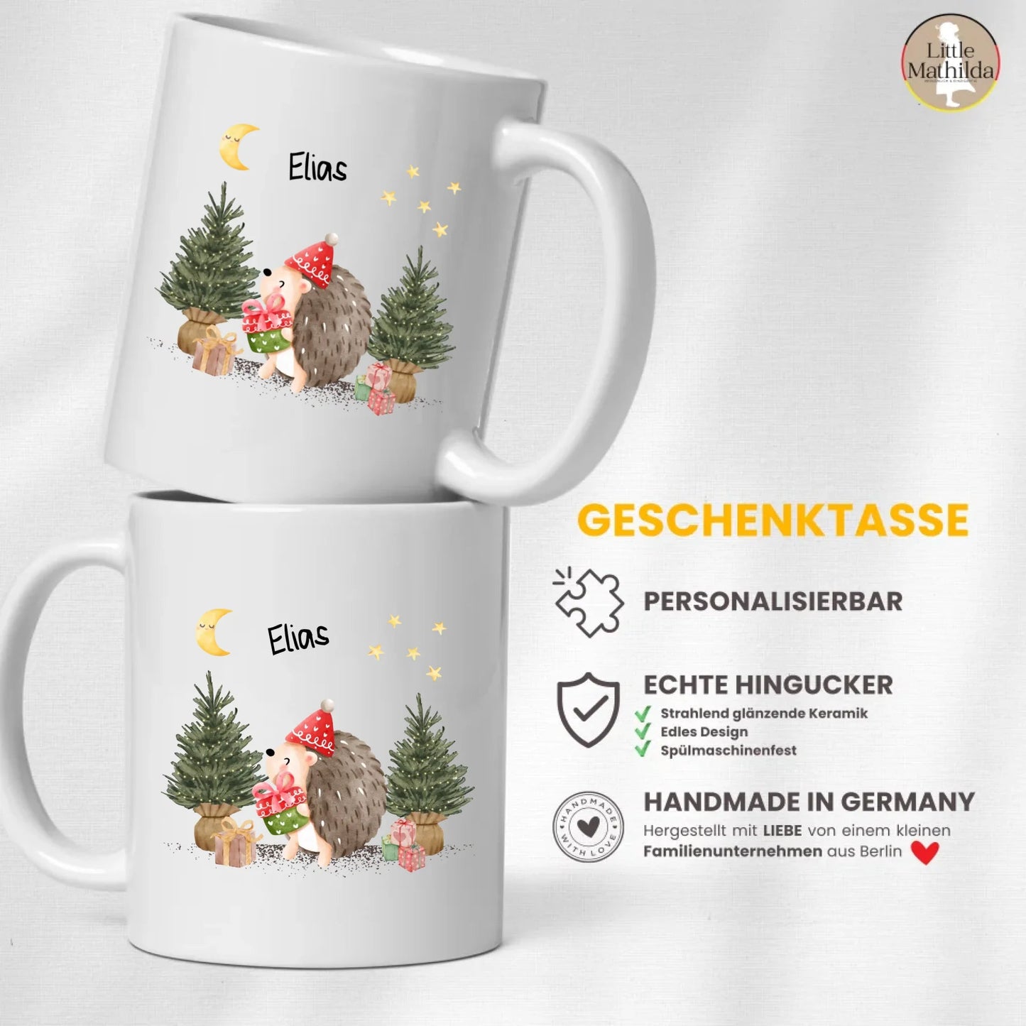 Personalisierte Weihnachtstasse für Kinder "Igel" Little Mathilda Little Mathilda Emaille Tasse