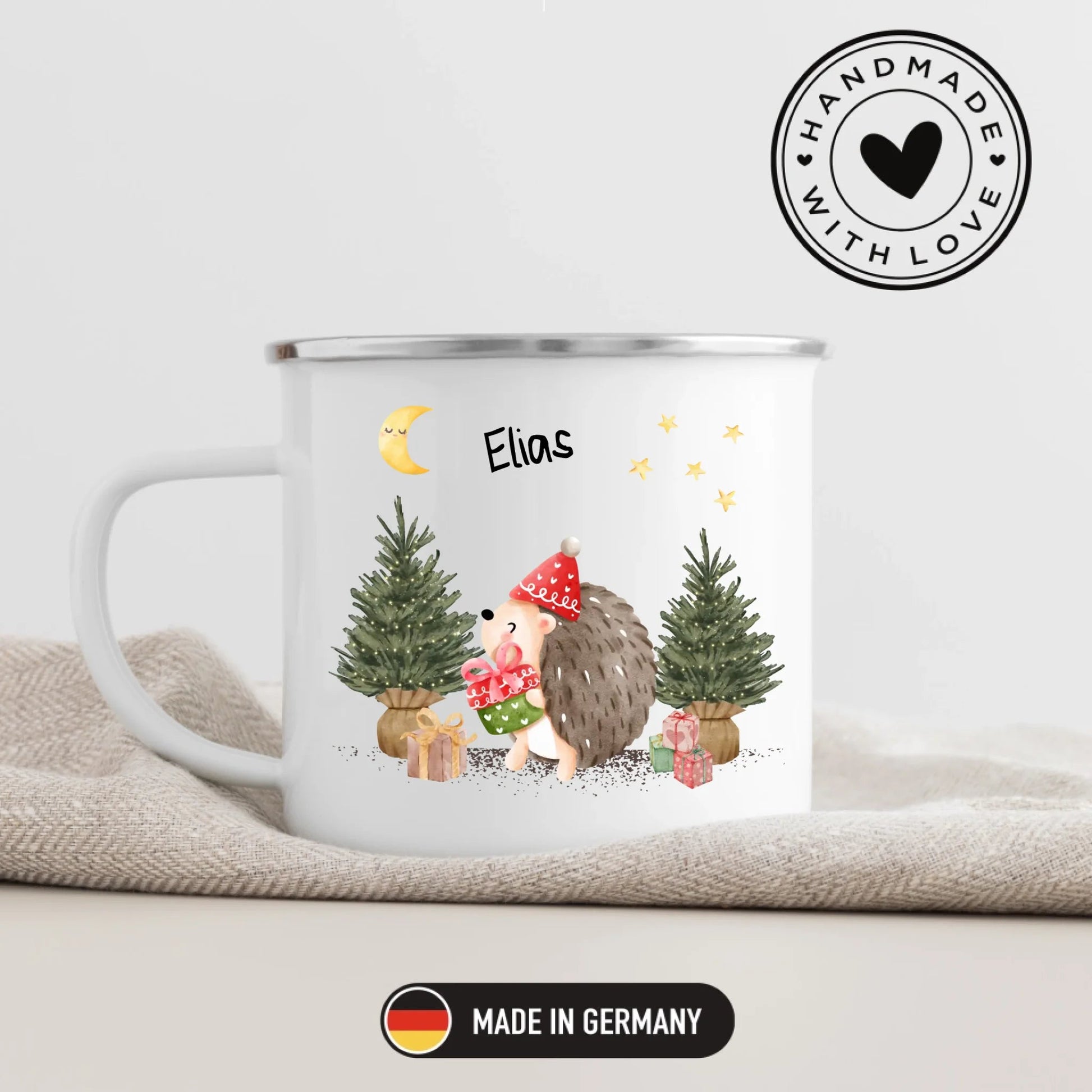 Personalisierte Weihnachtstasse für Kinder "Igel" Little Mathilda Little Mathilda Emaille Tasse
