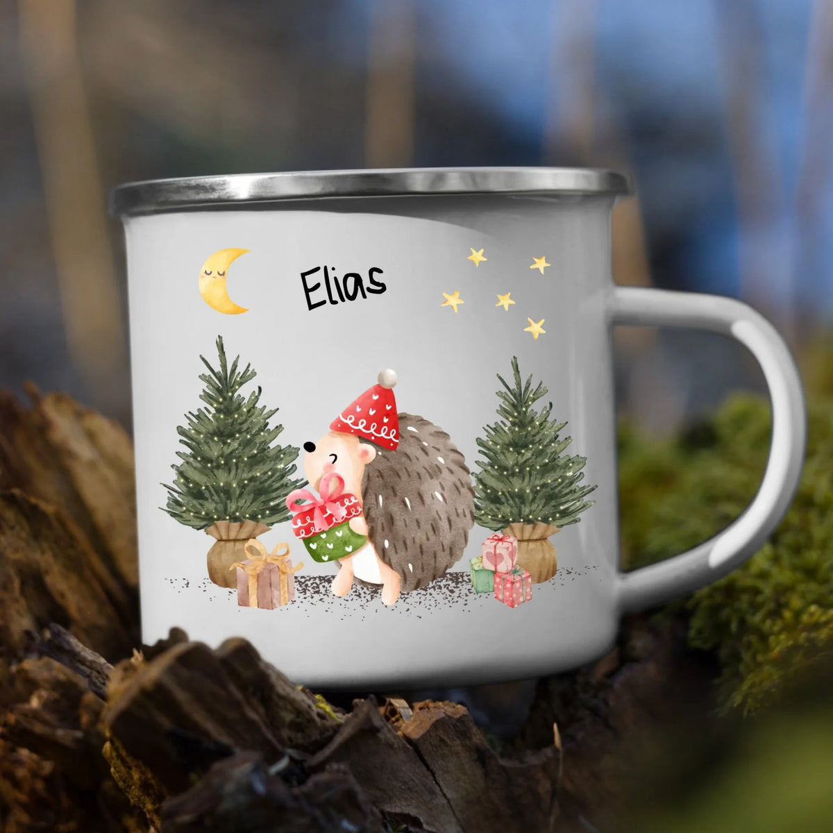 Personalisierte Weihnachtstasse für Kinder „Igel“ mit Namen Little Mathilda Little Mathilda Emaille Tasse