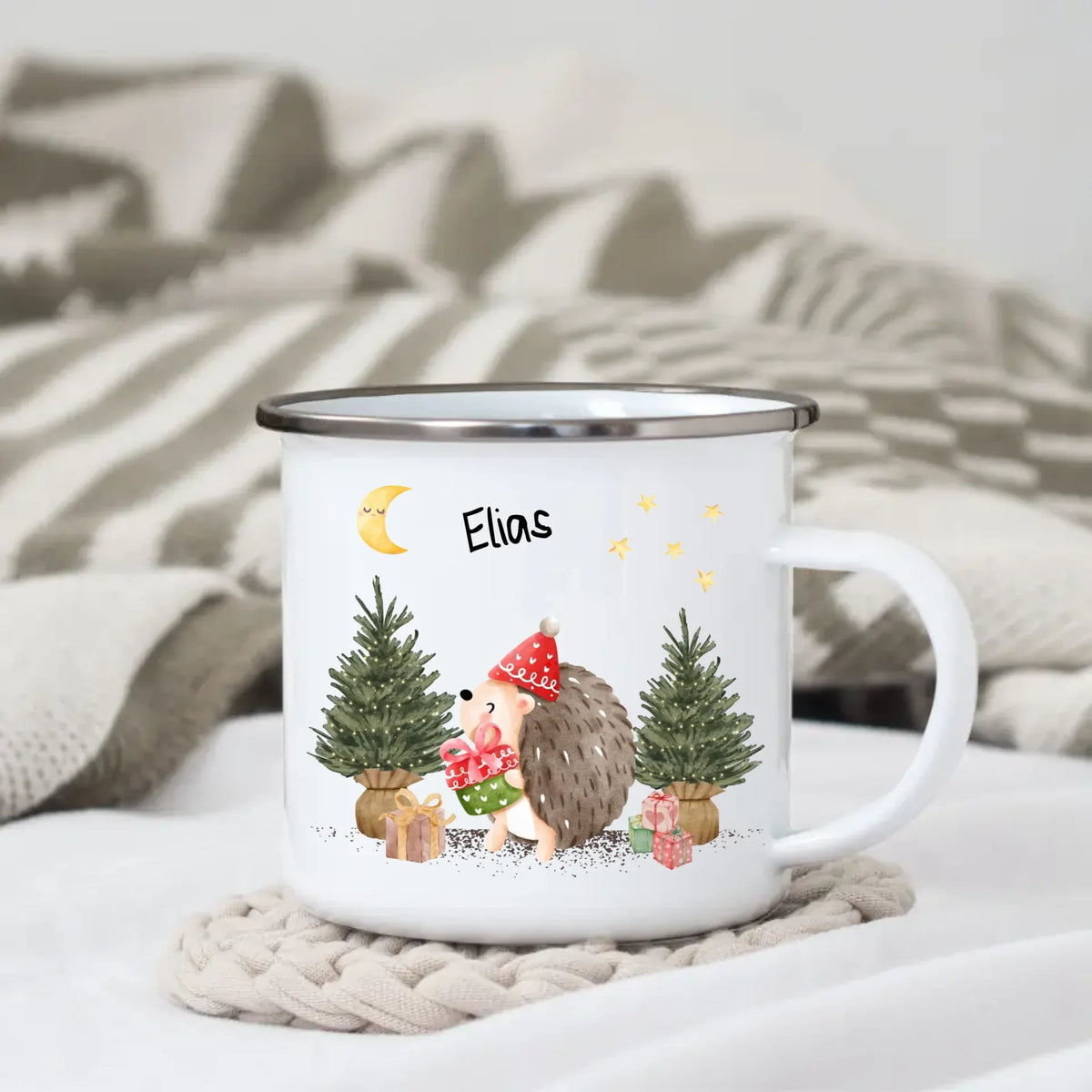 Personalisierte Weihnachtstasse für Kinder „Igel“ mit Namen Little Mathilda Little Mathilda Emaille Tasse