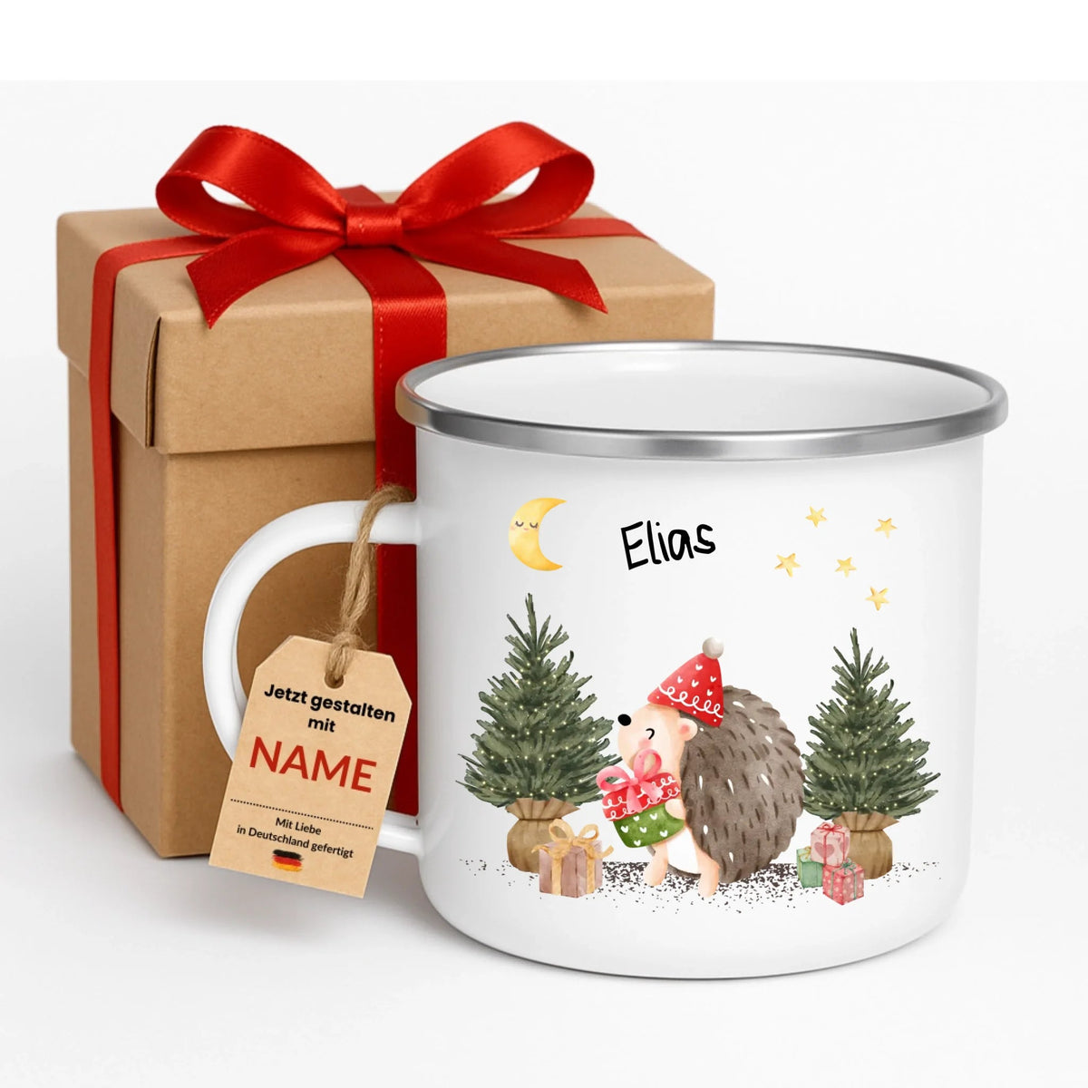 Personalisierte Weihnachtstasse für Kinder „Igel“ mit Namen Little Mathilda Little Mathilda Emaille Tasse