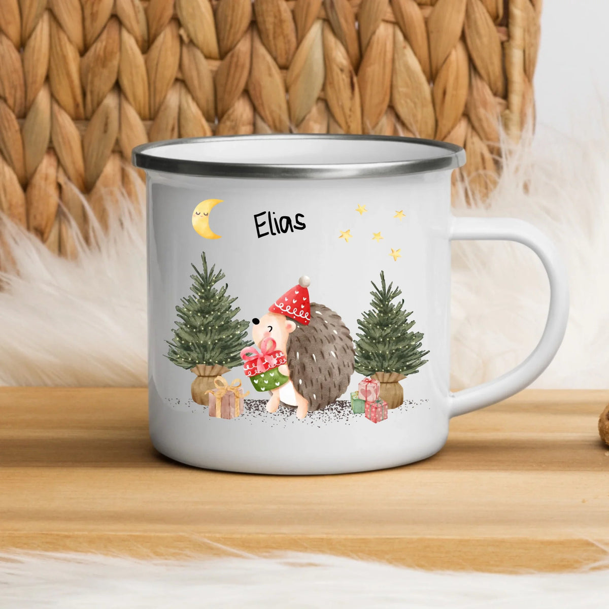 Personalisierte Weihnachtstasse für Kinder „Igel“ mit Namen Little Mathilda Little Mathilda Emaille Tasse