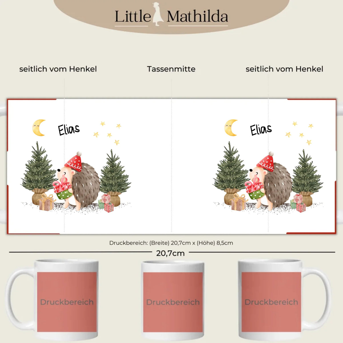 Personalisierte Weihnachtstasse für Kinder „Igel“ mit Namen Little Mathilda Little Mathilda Emaille Tasse