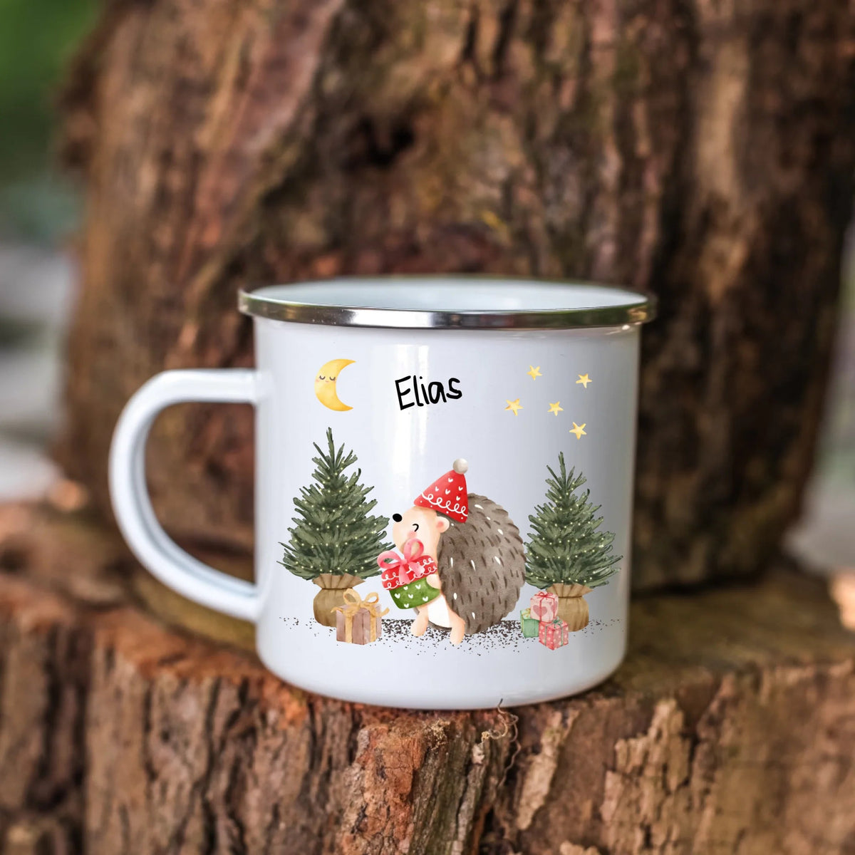 Personalisierte Weihnachtstasse für Kinder „Igel“ mit Namen Little Mathilda Little Mathilda Emaille Tasse