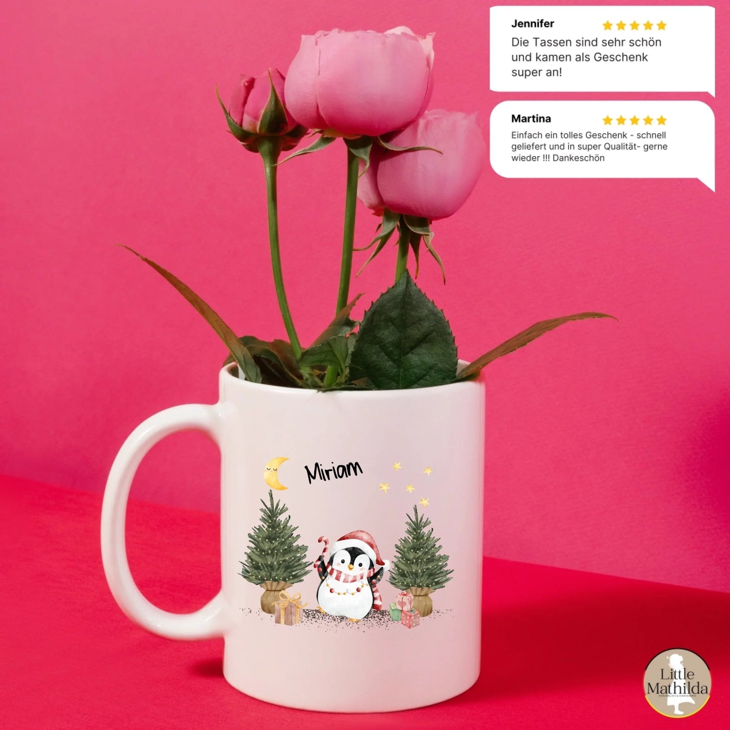 Personalisierte Weihnachtstasse für Kinder "Pinguin" Little Mathilda Little Mathilda Emaille Tasse
