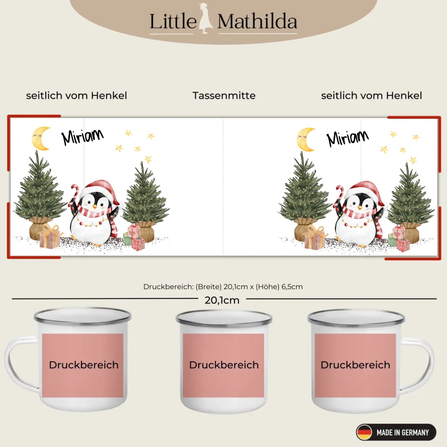 Personalisierte Weihnachtstasse für Kinder "Pinguin" Little Mathilda Little Mathilda Emaille Tasse