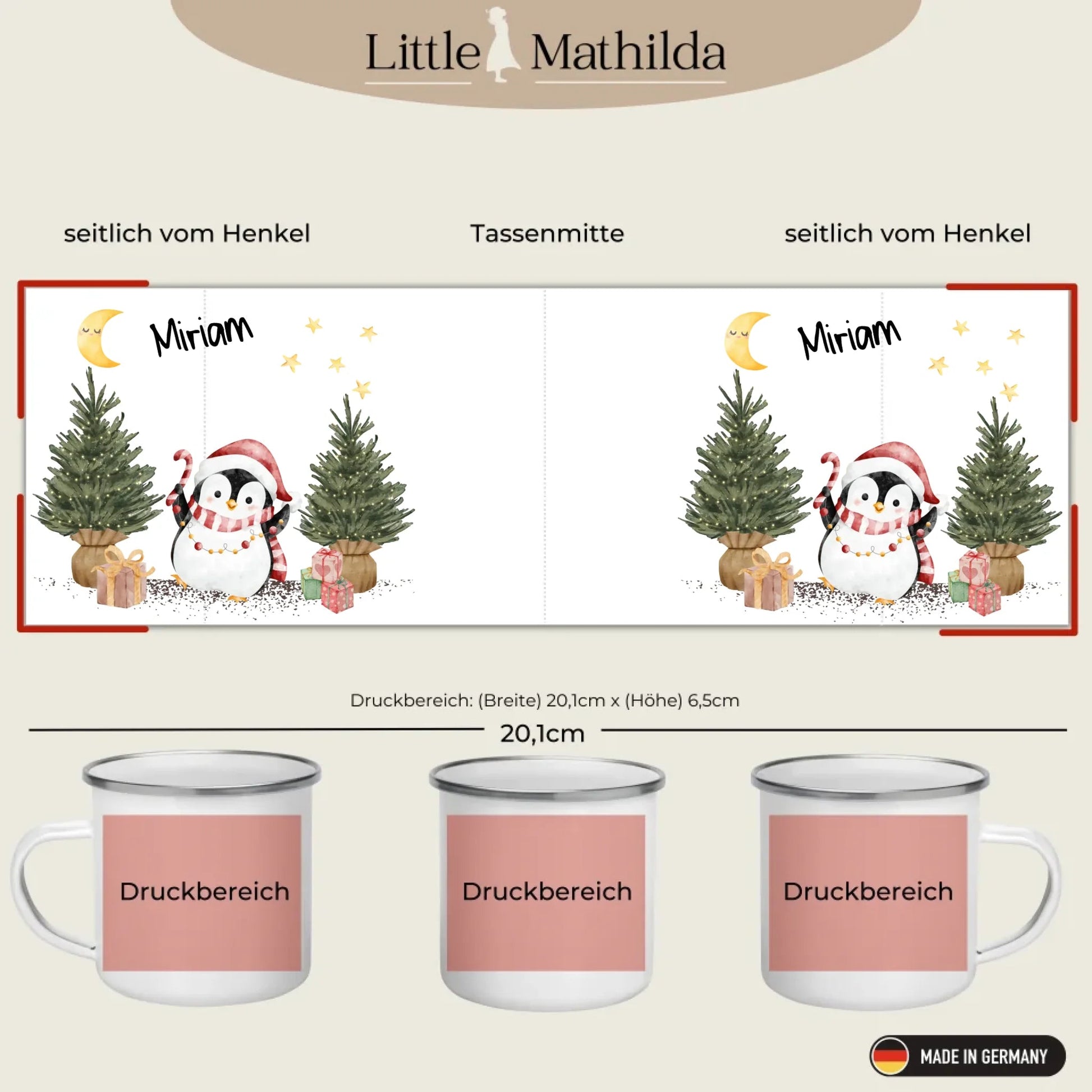 Personalisierte Weihnachtstasse für Kinder "Pinguin" Little Mathilda Little Mathilda Emaille Tasse