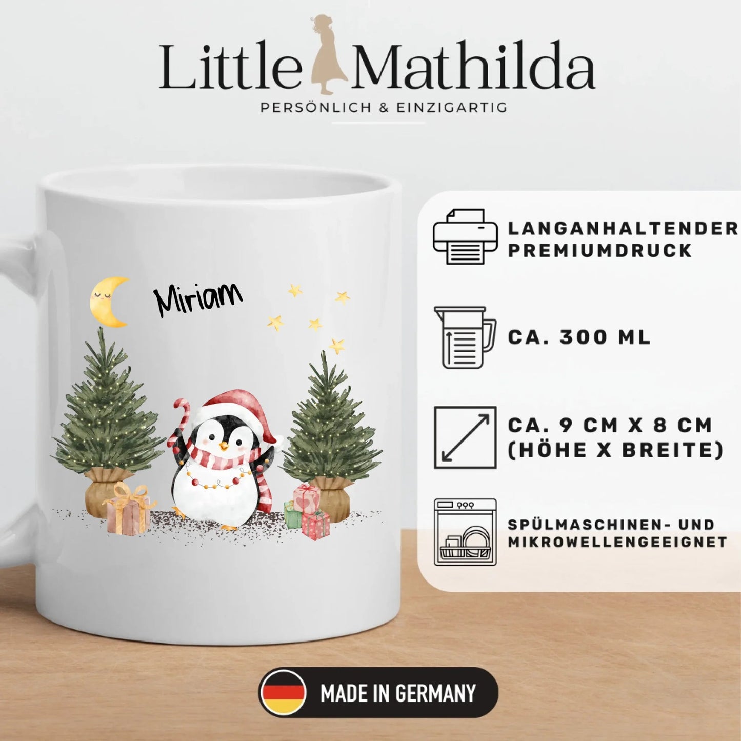 Personalisierte Weihnachtstasse für Kinder "Pinguin" Little Mathilda Little Mathilda Emaille Tasse