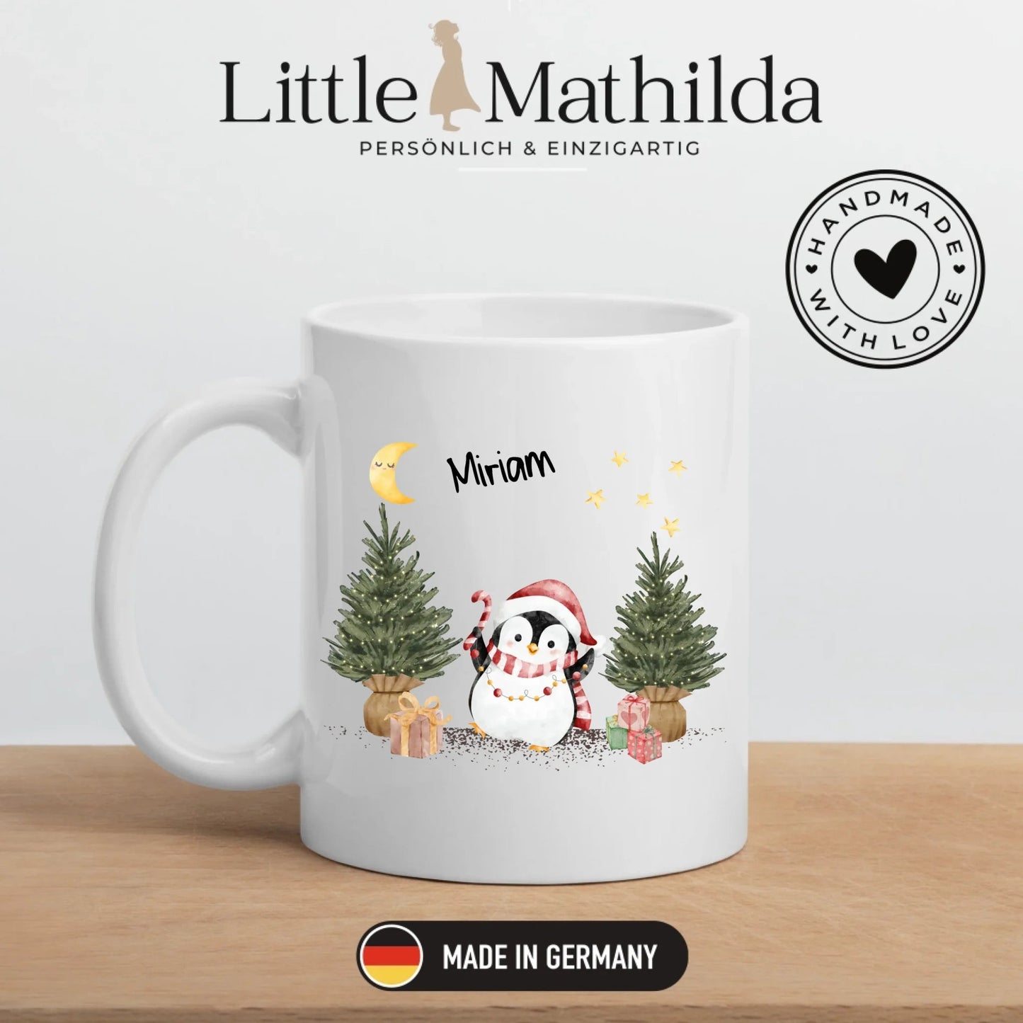 Personalisierte Weihnachtstasse für Kinder "Pinguin" Little Mathilda Little Mathilda Emaille Tasse