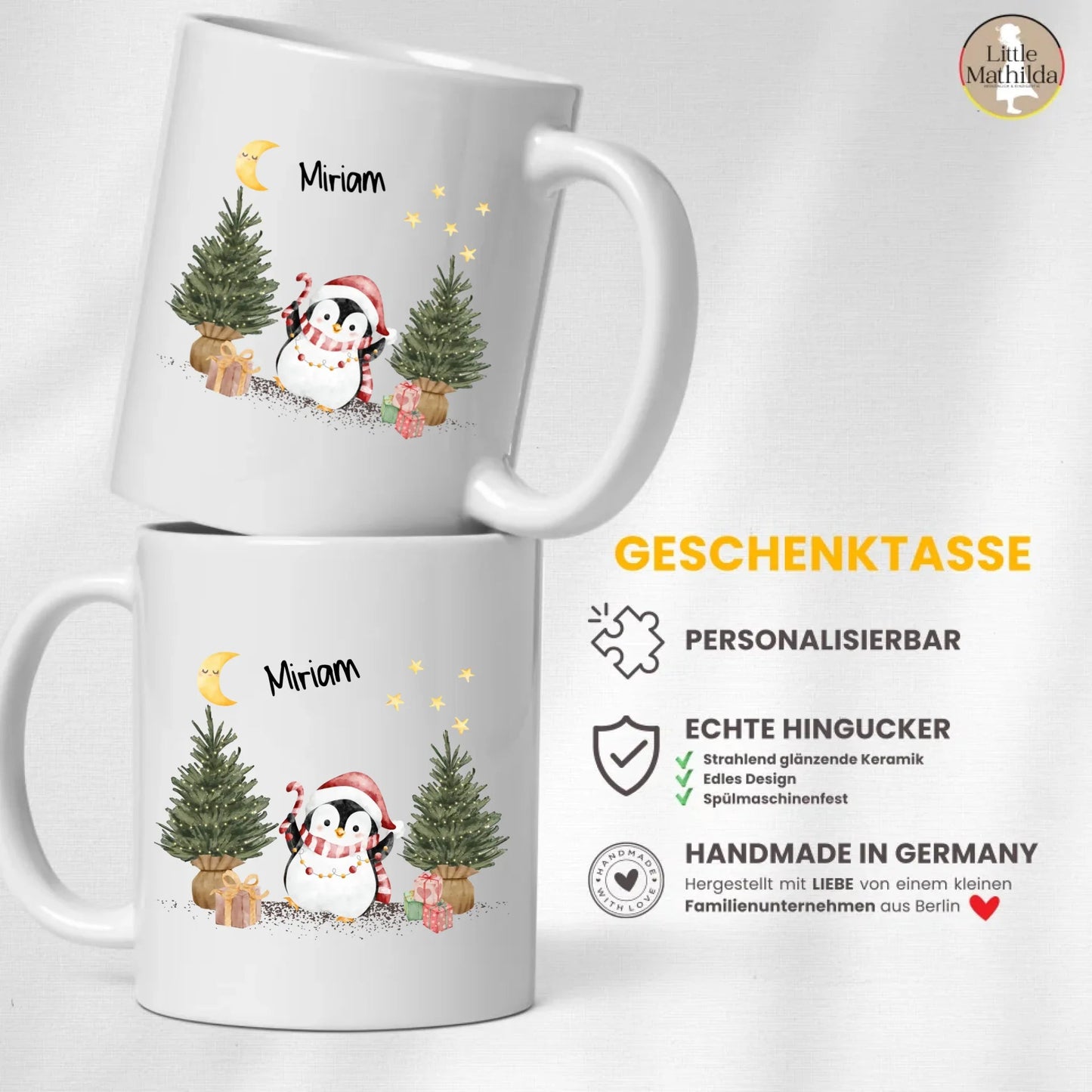 Personalisierte Weihnachtstasse für Kinder "Pinguin" Little Mathilda Little Mathilda Emaille Tasse