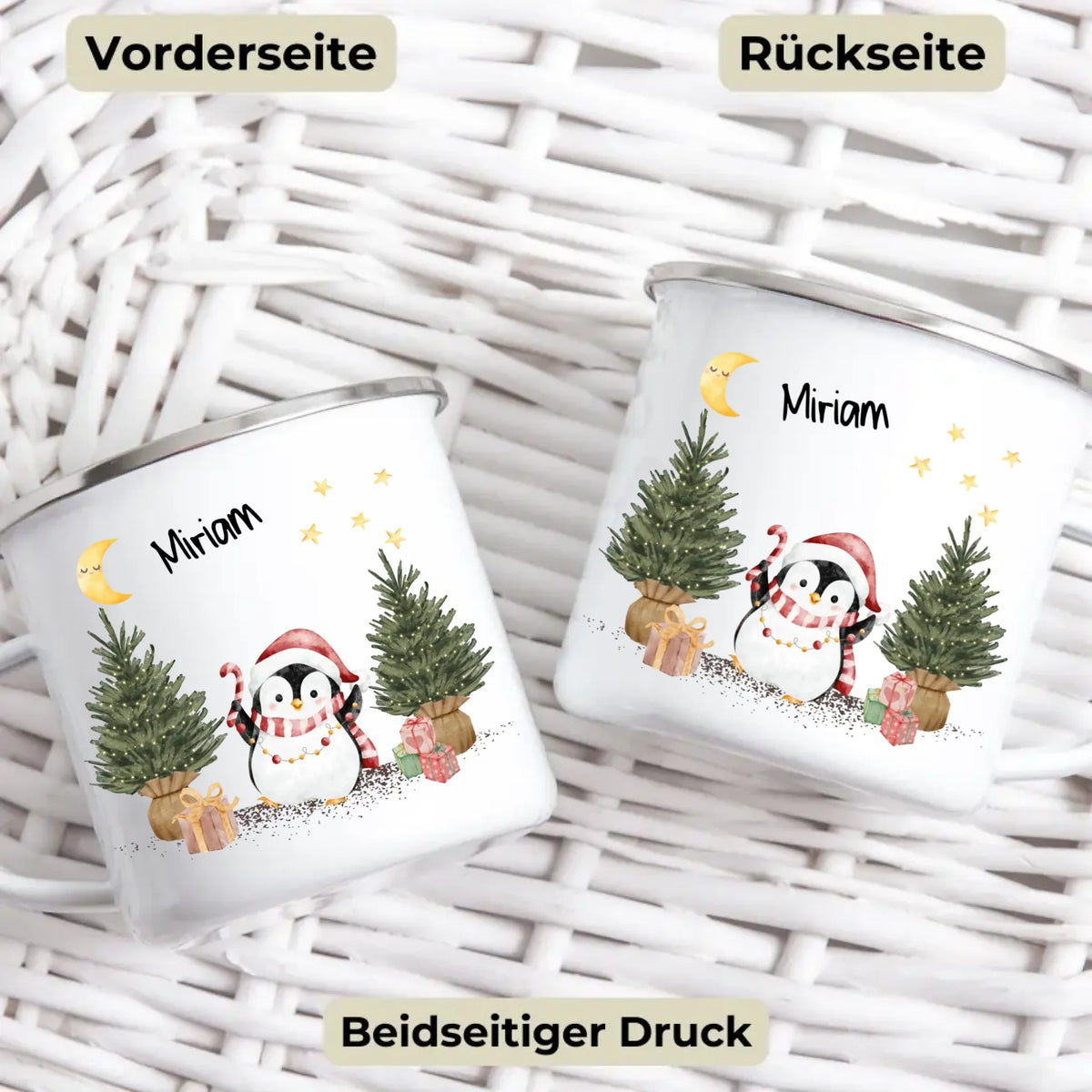 Personalisierte Weihnachtstasse für Kinder „Pinguin“ mit Namen Little Mathilda Little Mathilda Emaille Tasse