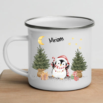 Personalisierte Weihnachtstasse für Kinder „Pinguin“ mit Namen Little Mathilda Little Mathilda Emaille Tasse